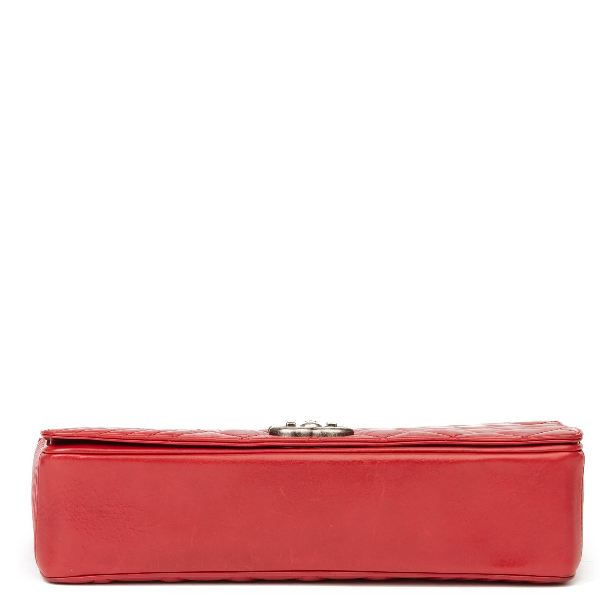 2014 Chanel Red Quilted Glazed Calfskin Leather Medium Coco Boy Flap Bag 1