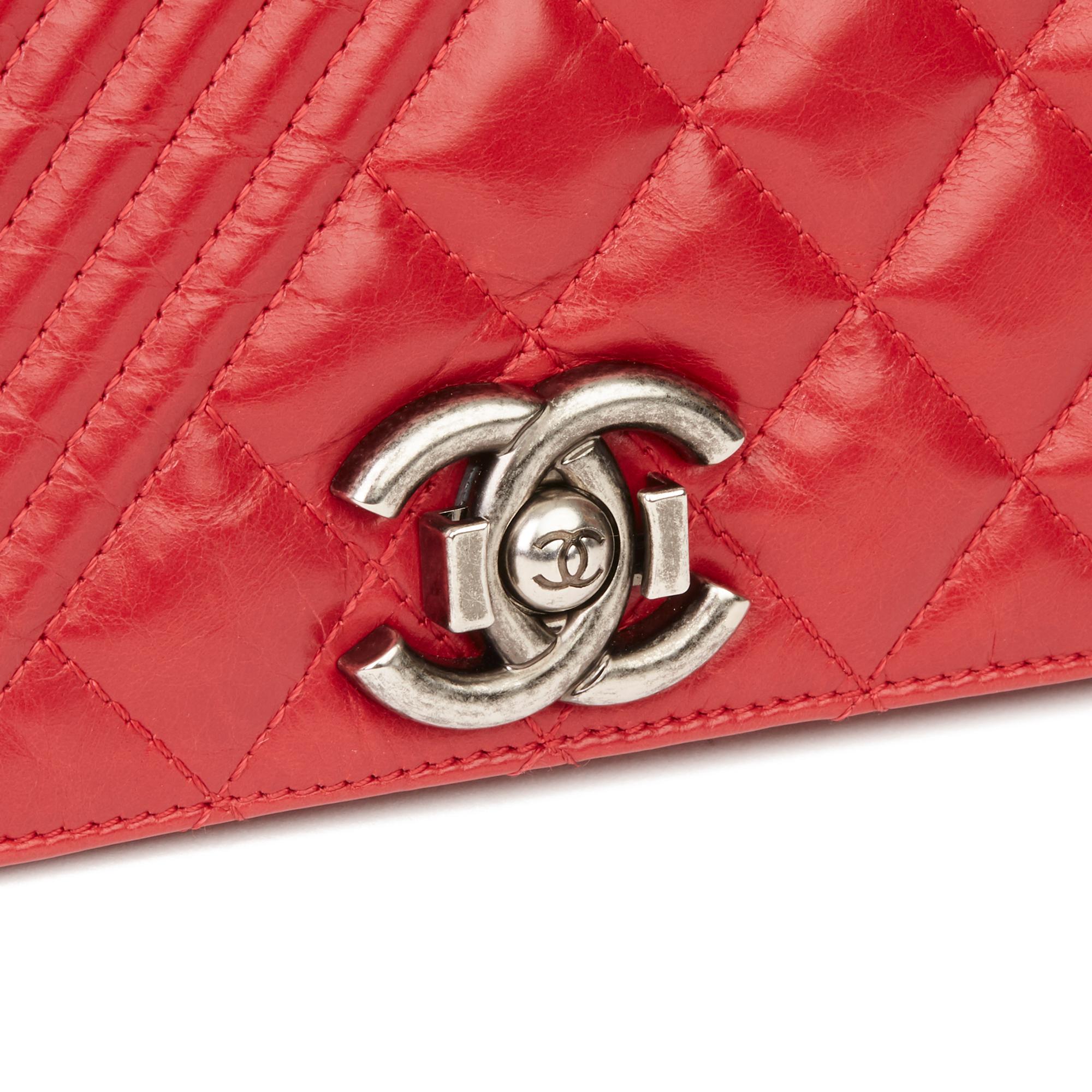 2014 Chanel Red Quilted Glazed Calfskin Leather Medium Coco Boy Flap Bag  2