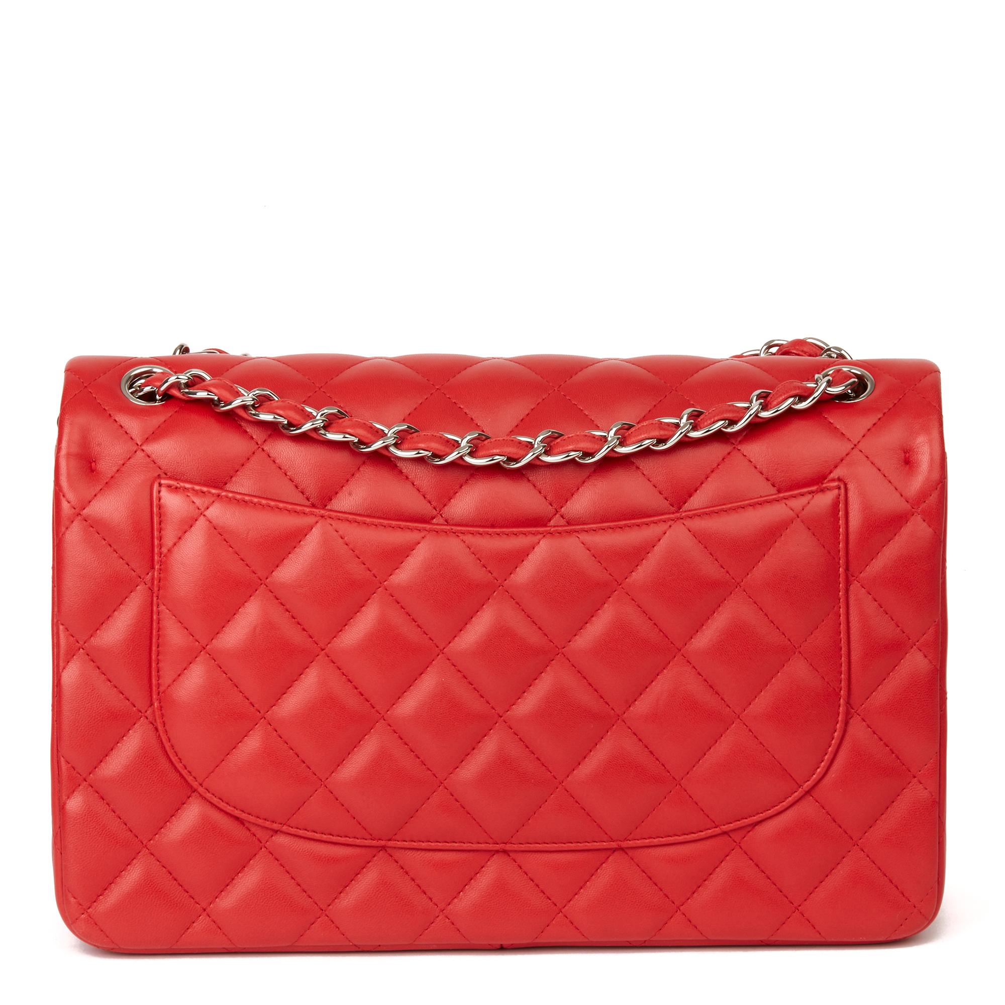 2014 Chanel Red Quilted Lambskin Jumbo Classic Double Flap Bag 1