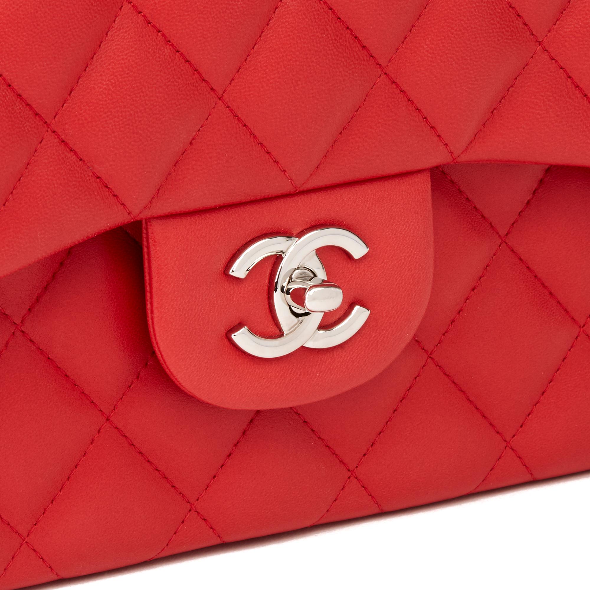 2014 Chanel Red Quilted Lambskin Jumbo Classic Double Flap Bag 3