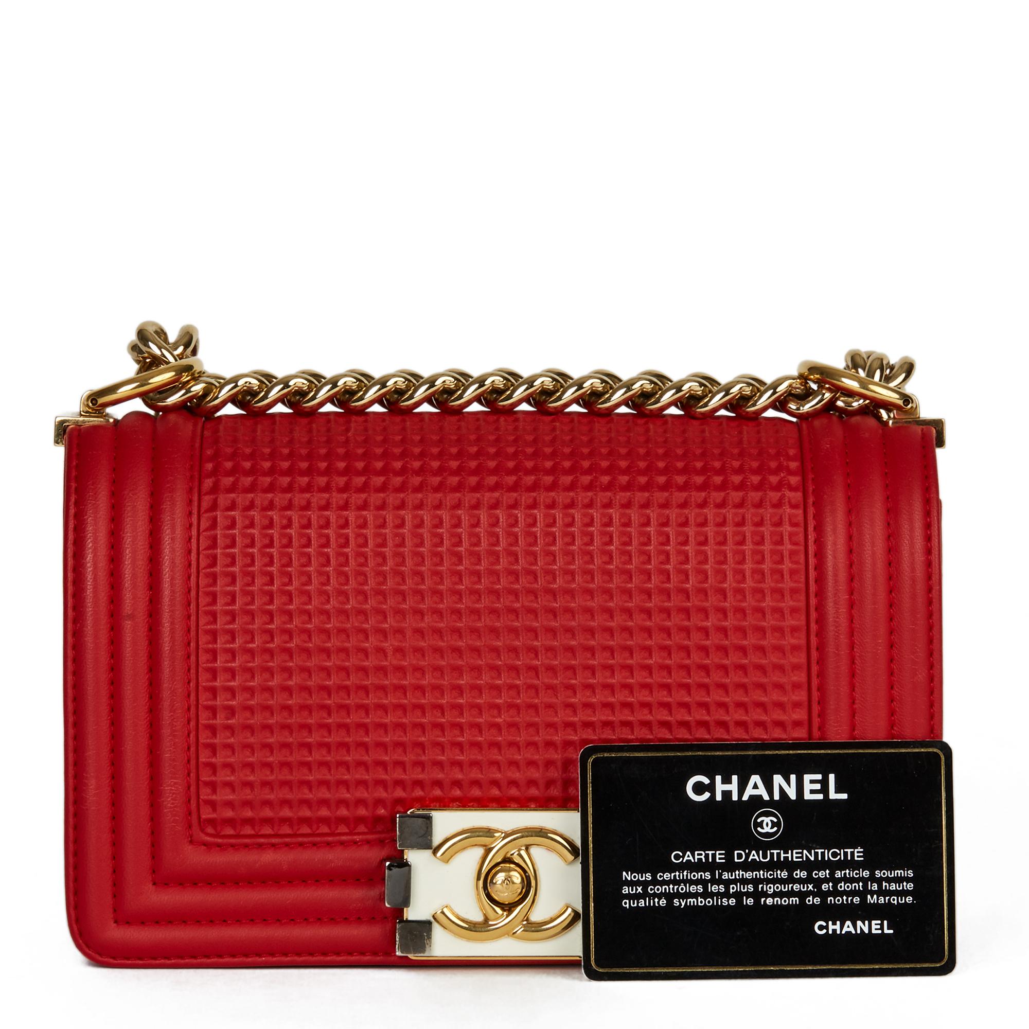 2014 Chanel Red & White Lambskin Cube Small Le Boy 4