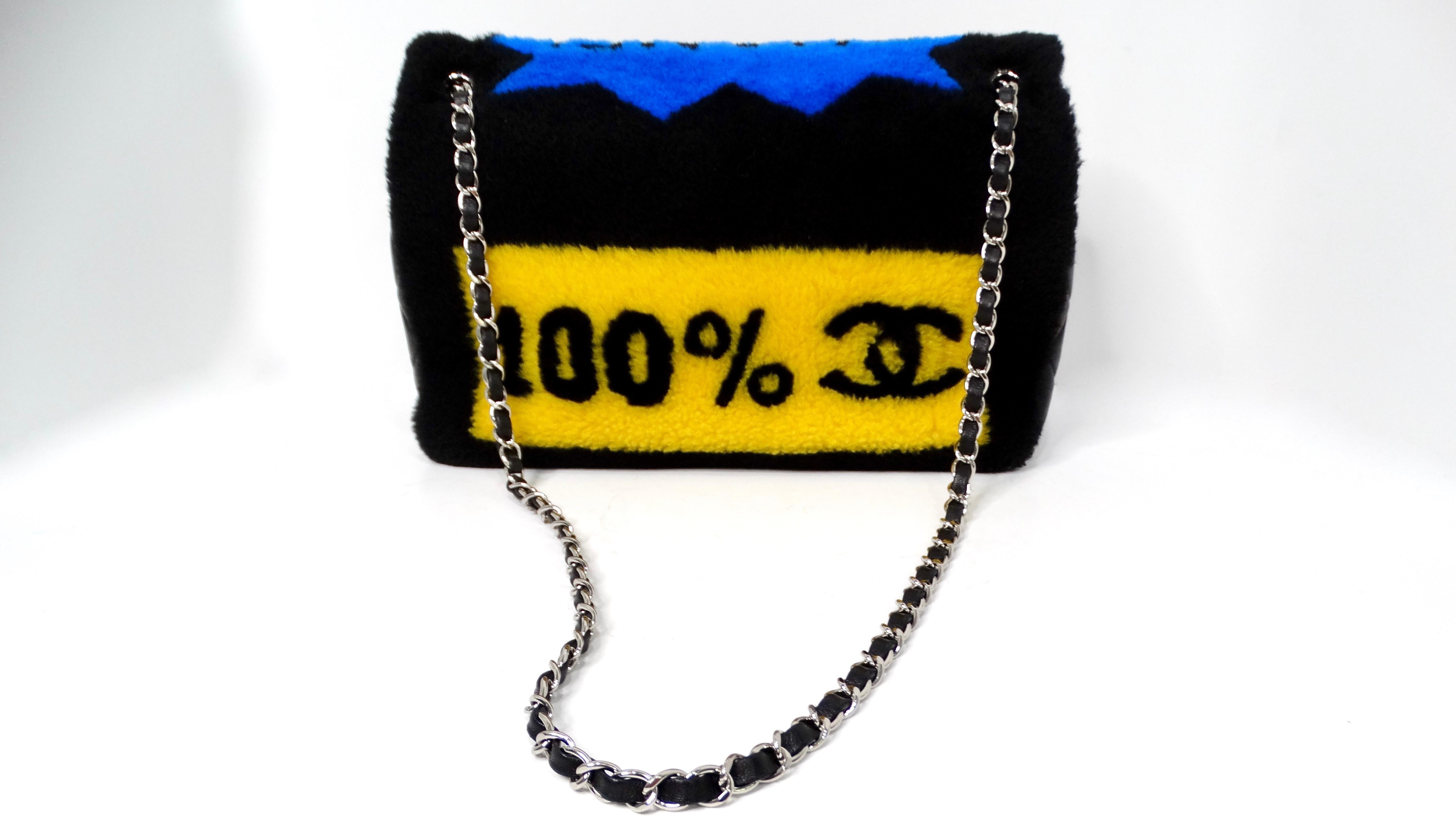 2014 Chanel Runway No. 5 Comic Shearling Lambskin Shoulder Flap Bag For Sale 2