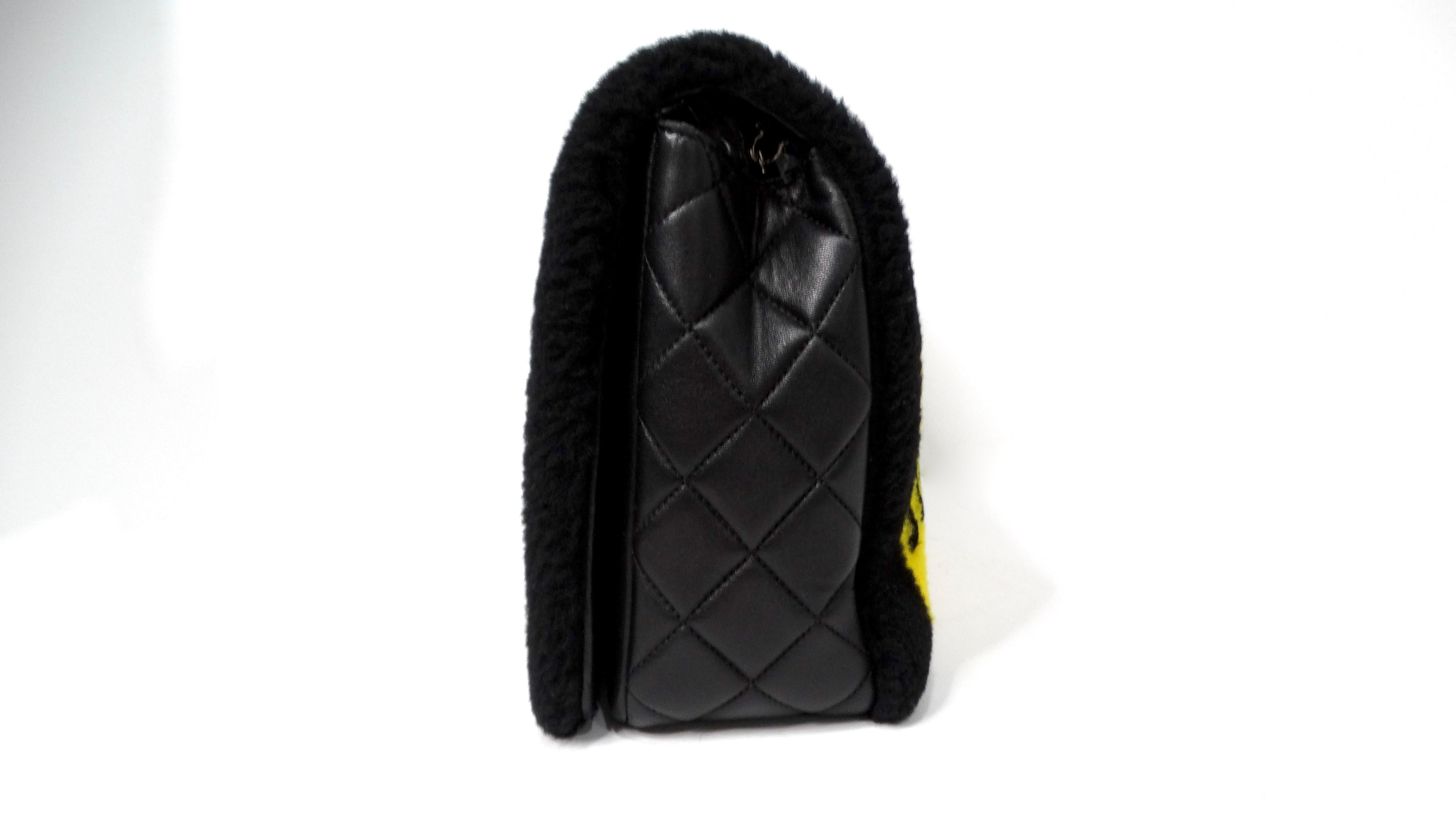2014 Chanel Runway No. 5 Comic Shearling Lambskin Shoulder Flap Bag For Sale 3