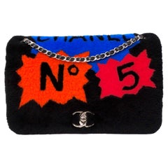 2014 Chanel Runway No. 5 Comic Shearling Lambskin Shoulder Flap Bag