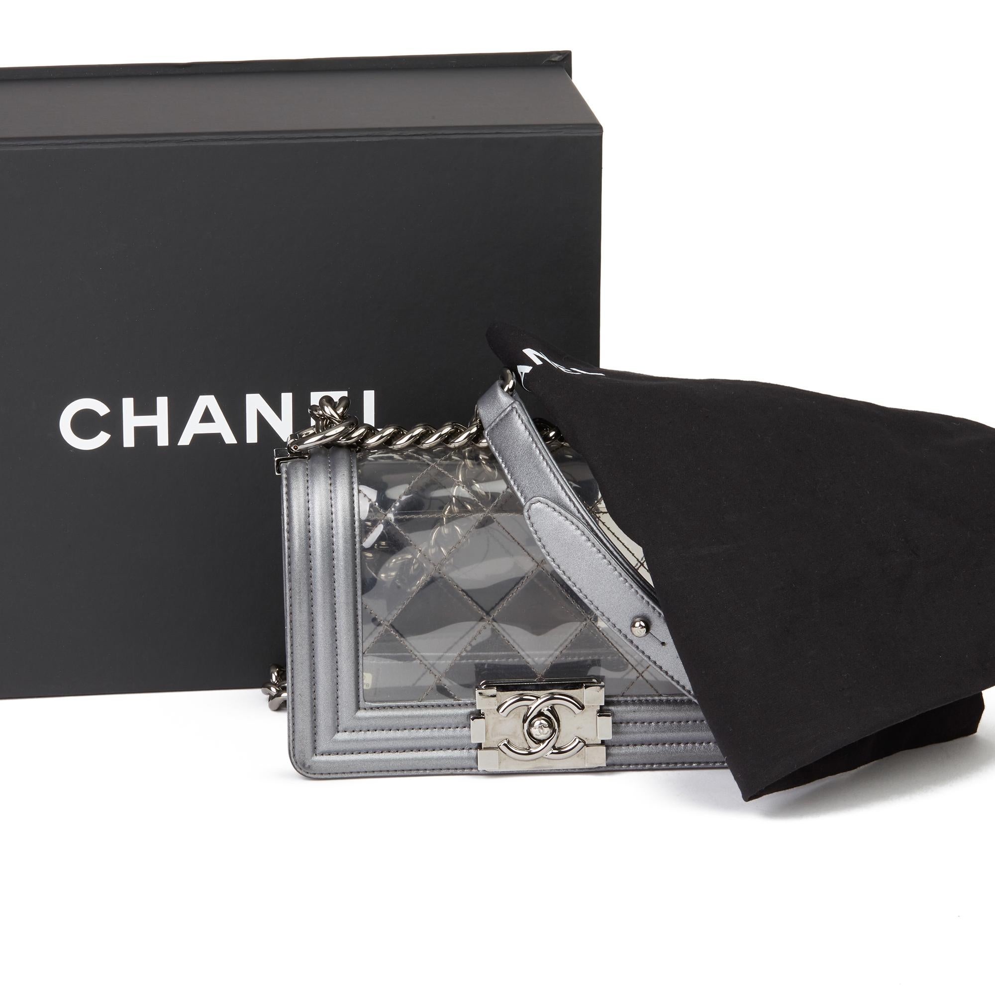 2014 Chanel Silver Metallic Calfskin Leather & Transparent PVC Naked Small Boy 8