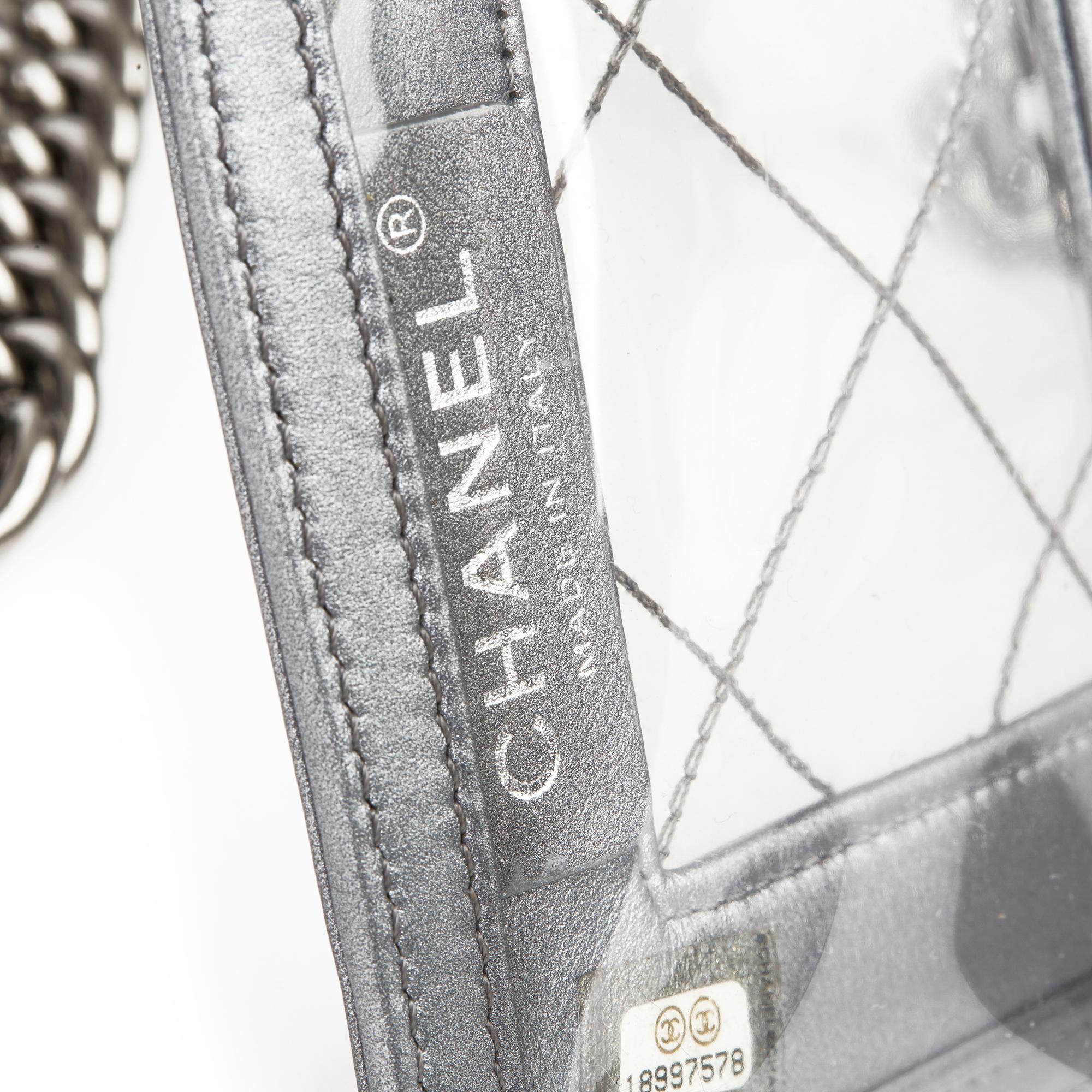 2014 Chanel Silver Metallic Leather & Transparent PVC Naked Small  Le Boy 2