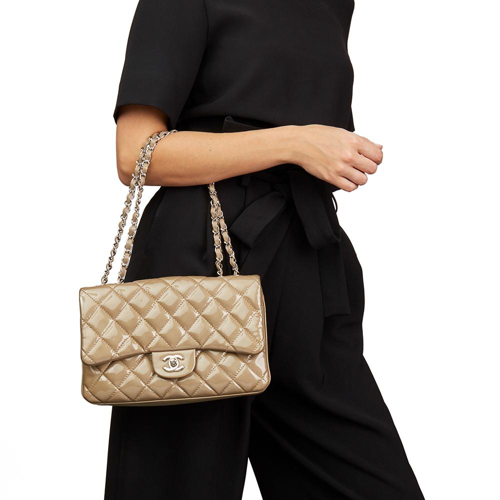 2014 Chanel Taupe Quilted Patent & Lambskin Leather Accordion Single Flap Bag 4