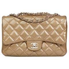 2014 Chanel Taupe Quilted Patent & Lambskin Leather Accordion Single Flap Bag
