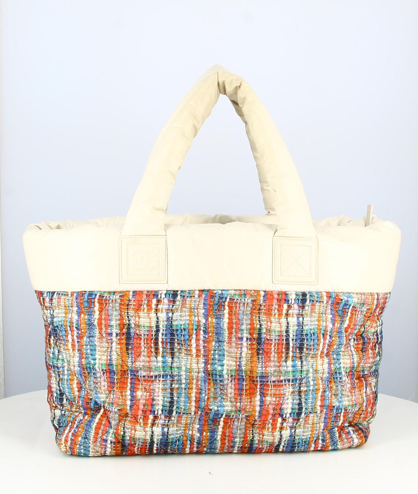 Beige 2014 Chanel Tote Bag Padded Nylon Multicolor Handbag  For Sale
