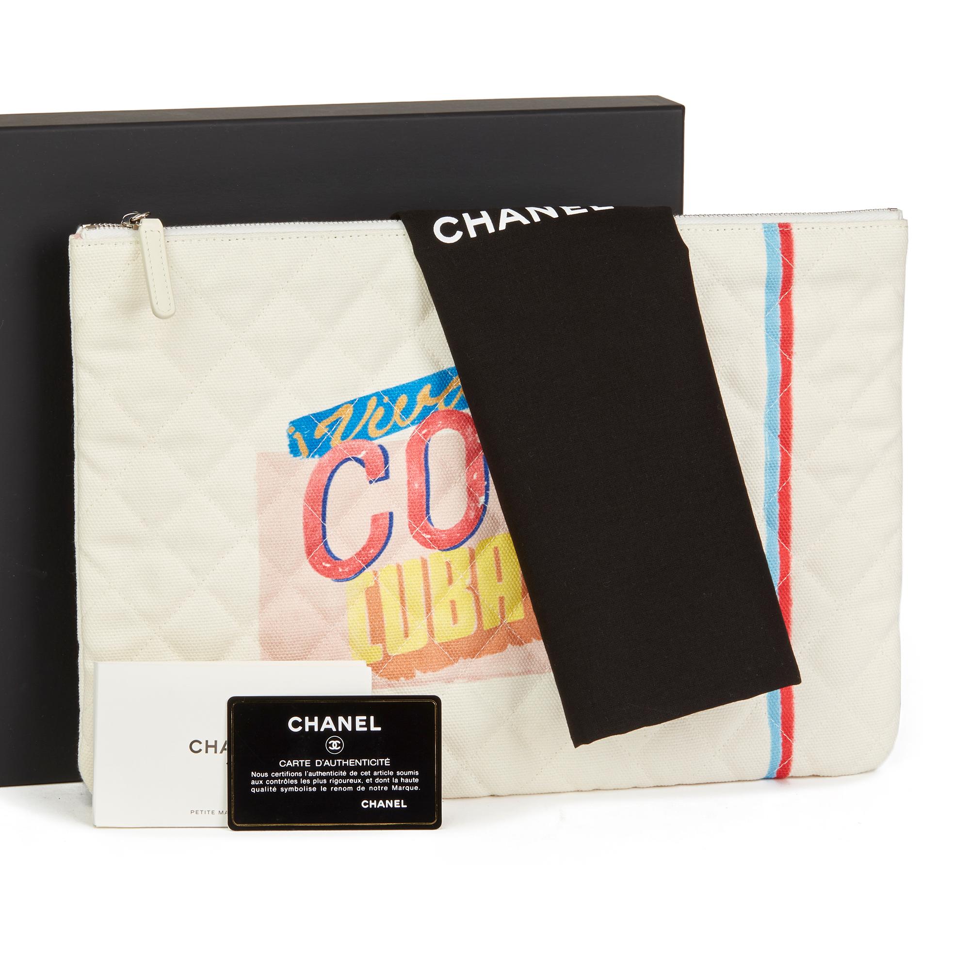 2014 Chanel White Quilted Canvas 'Coco Cuba' Large Cosmetic Case 6