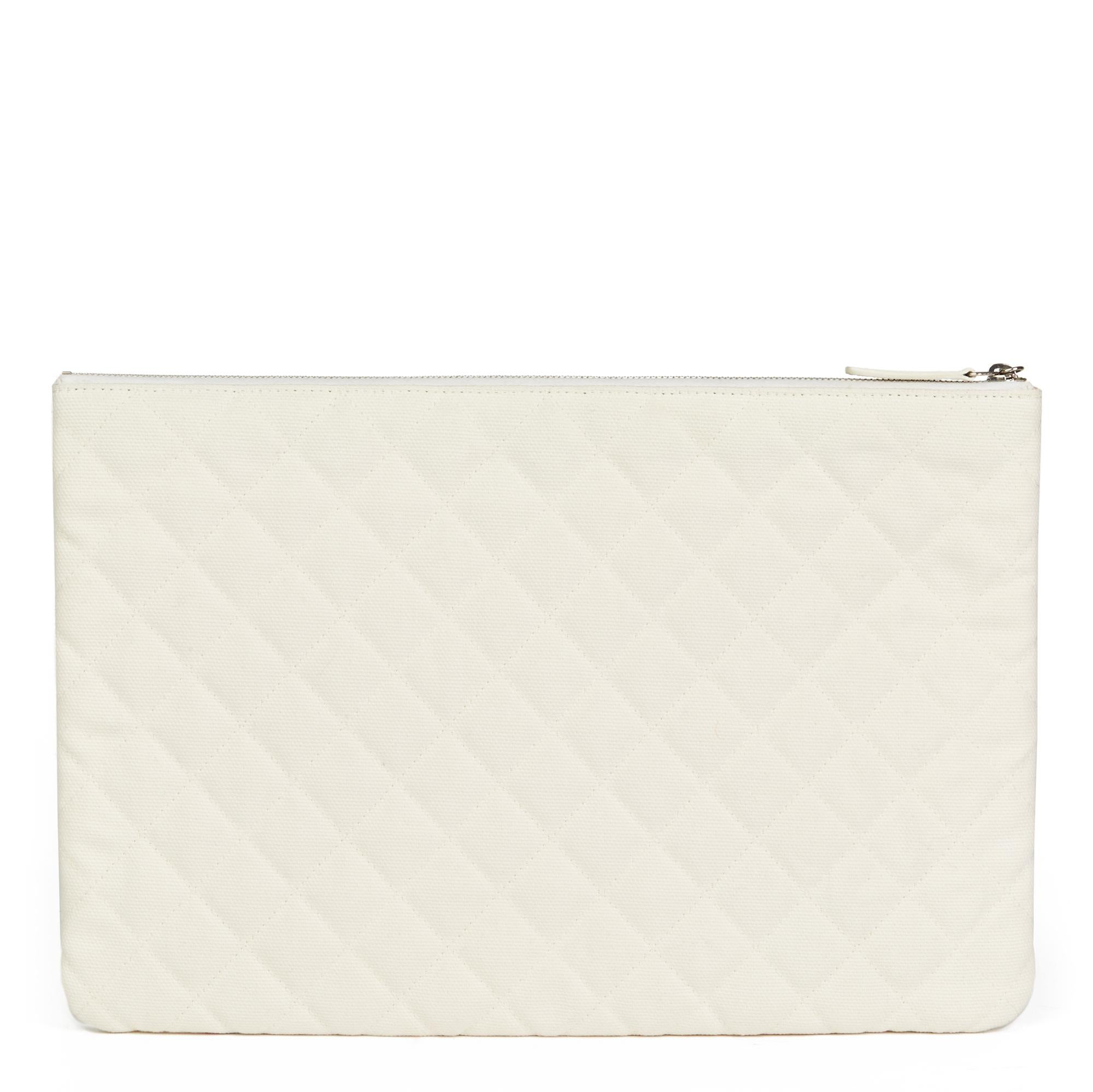 2014 Chanel White Quilted Canvas 'Coco Cuba' Large Cosmetic Case In Excellent Condition In Bishop's Stortford, Hertfordshire