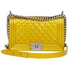 2014 Chanel Yellow Metallic Quilted Patent Leather Medium Le Boy