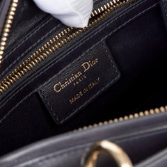 2014 Christian Dior Navy Smooth Calfskin Leather Pocket Detail Medium Lady Dior