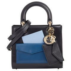 2014 Christian Dior Cuir de veau lisse marine avec pochettes - Lady Dior