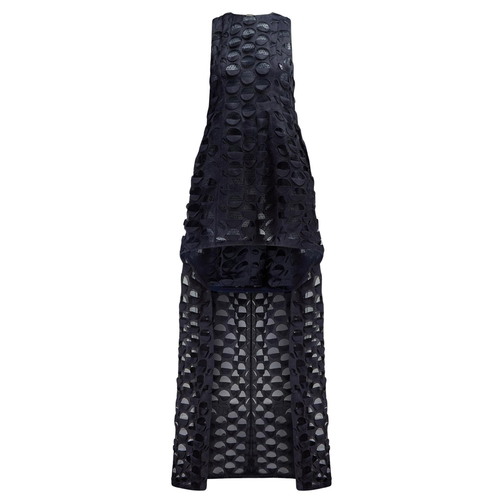 2014 Christian Dior Runway Haute Couture Navy High-Low Dress For Sale
