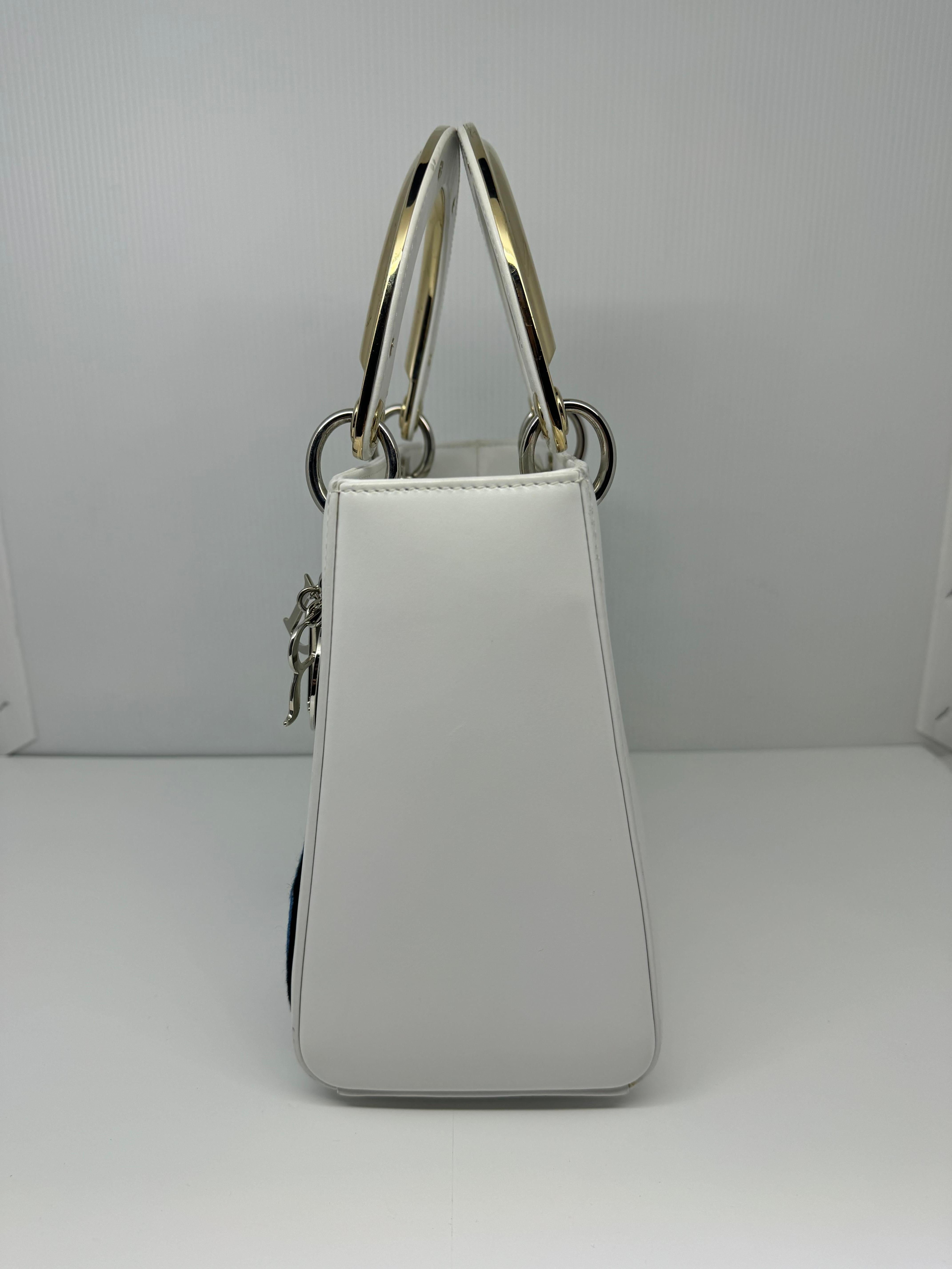 Gray 2014 Christian Dior White Patchwork Medium Lady Dior Bag