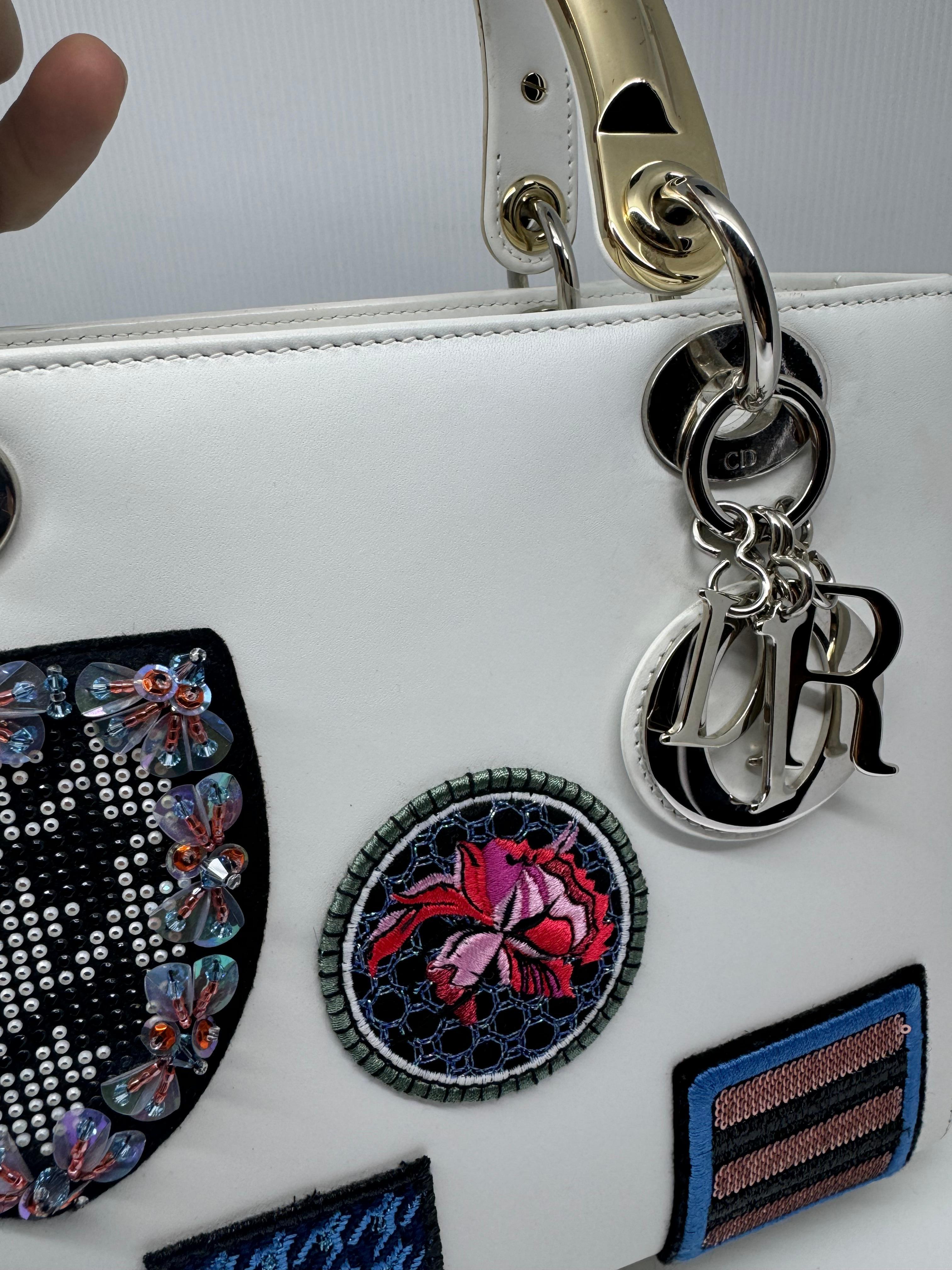 2014 Christian Dior White Patchwork Medium Lady Dior Bag 2