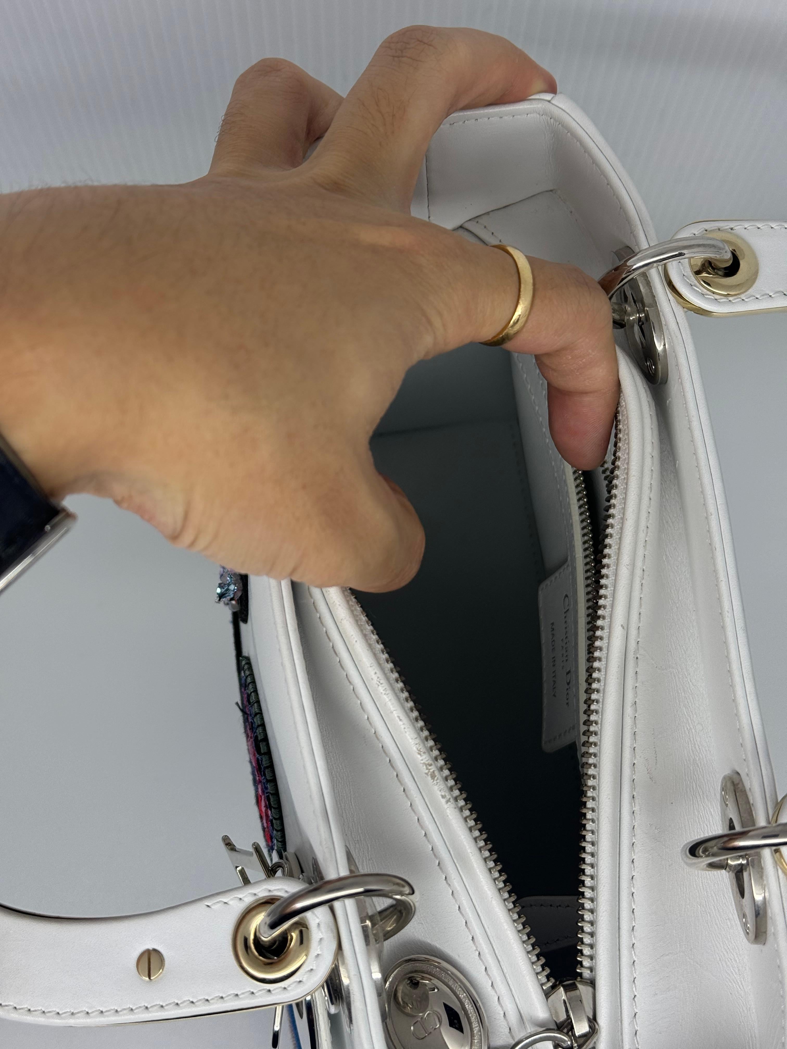 2014 Christian Dior White Patchwork Medium Lady Dior Bag 4