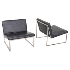2014 Fabien Baron for Bernhardt Design Armless B.2 Lounge Chair in Black Leather
