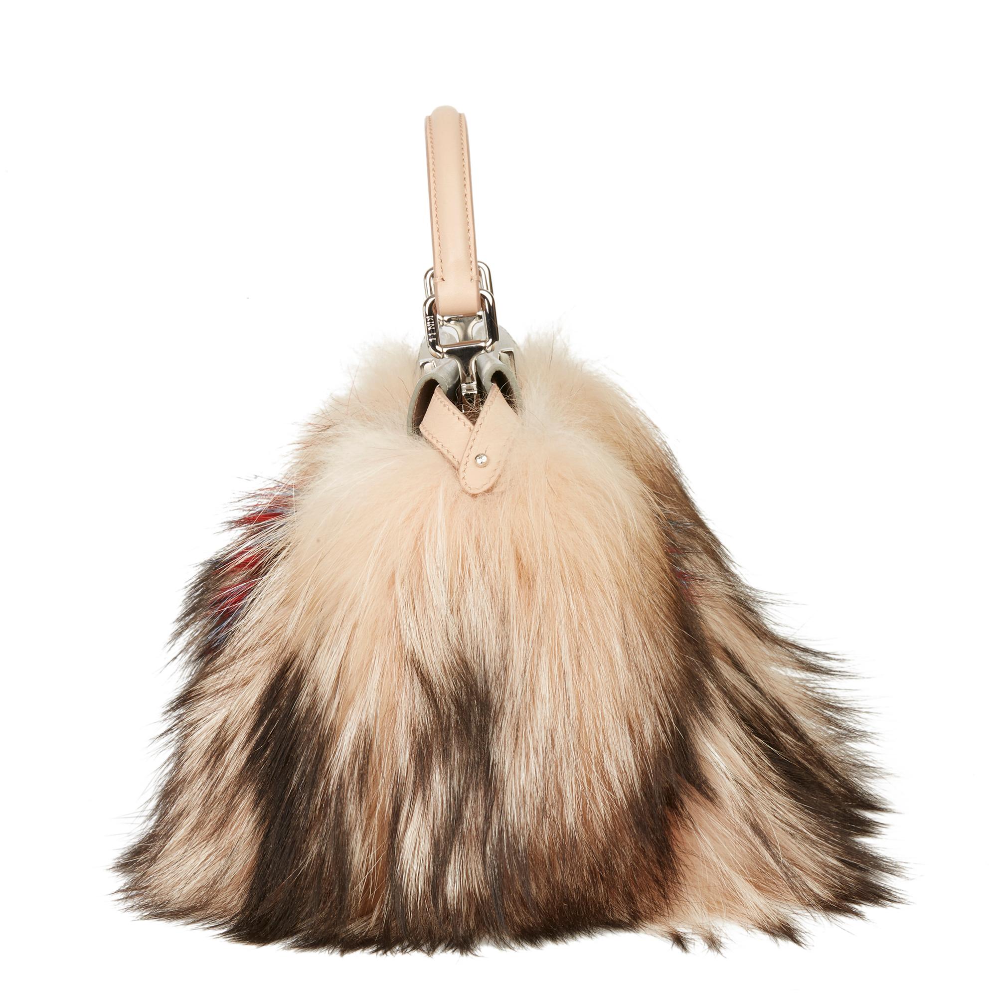 Beige 2014 Fendi Silver Metallic Calfskin Leather, Nude Calfskin Leather & Multicolor 