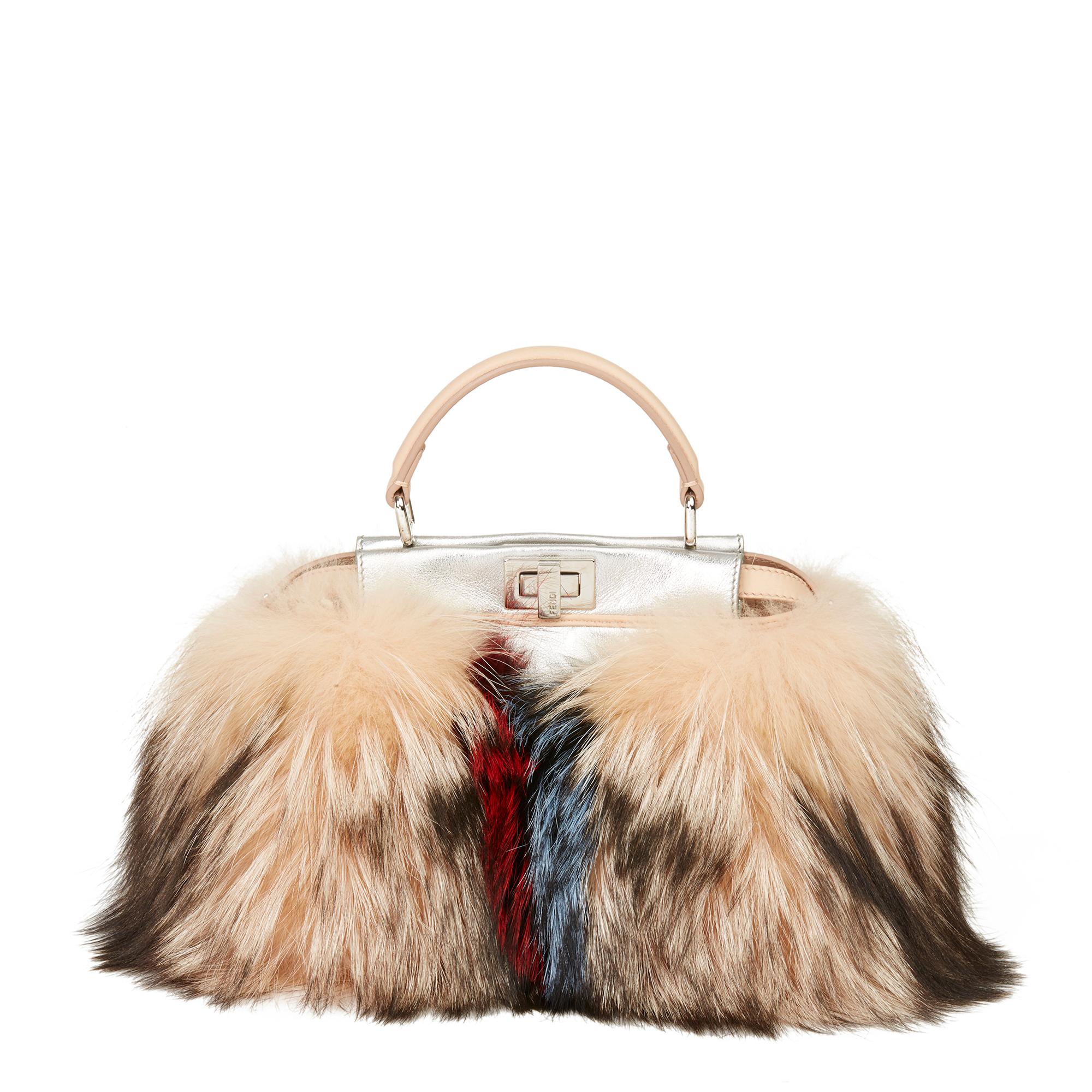 Women's 2014 Fendi Silver Metallic Calfskin Leather, Nude Calfskin Leather & Multicolor 