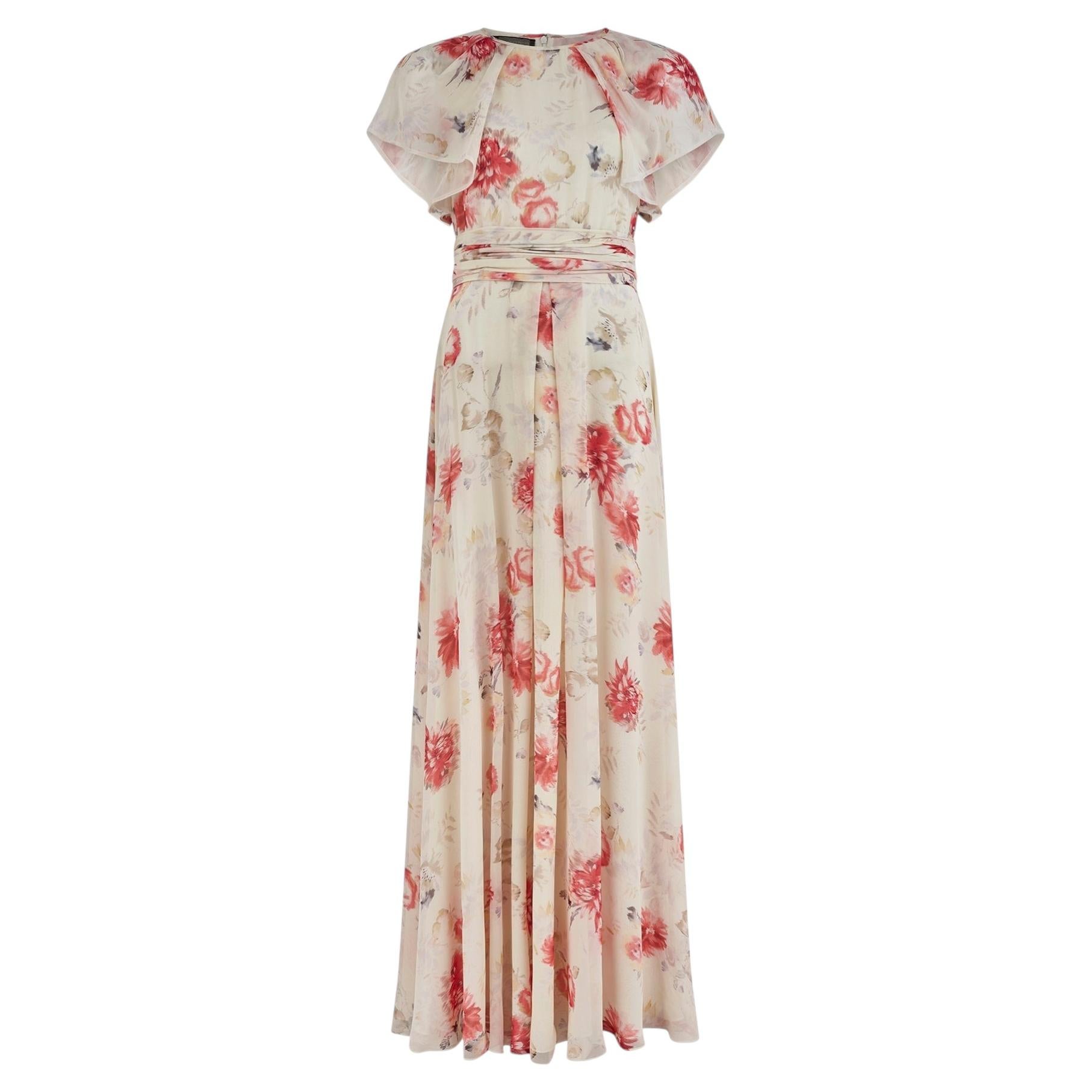 Robe longue en soie crème à motifs floraux « Documented » de Giambattista Valli, 2014