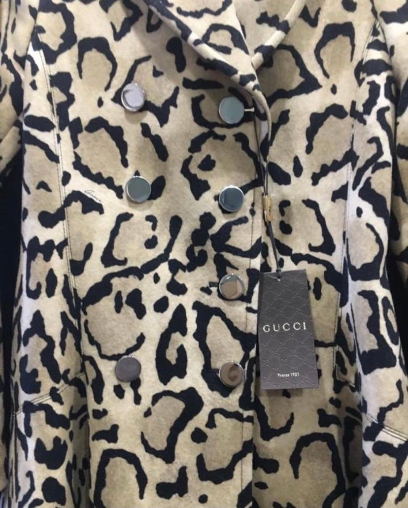 2014 Gucci Beige Leopard Print Double Breasted Wool Coat  6