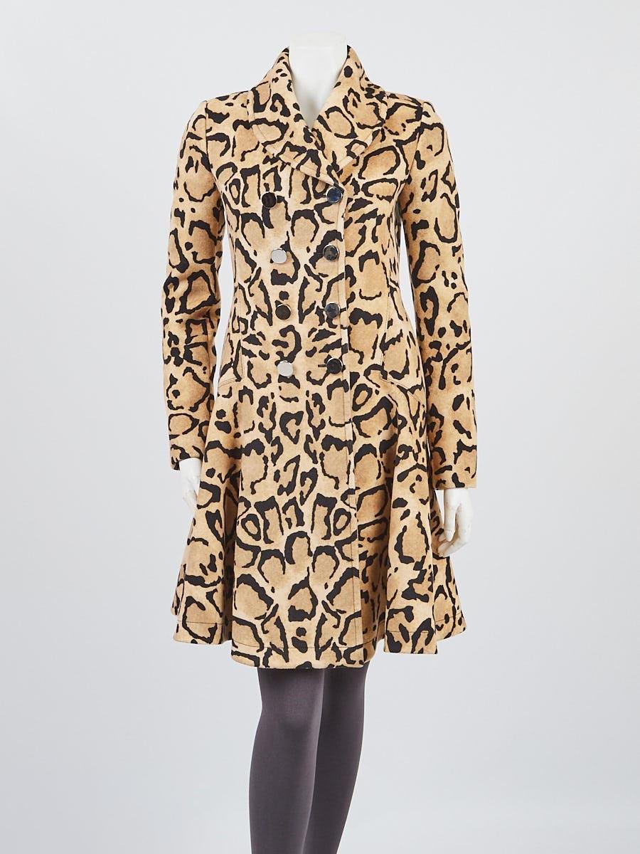 2014 Gucci Beige Leopard Print Double Breasted Wool Coat  1