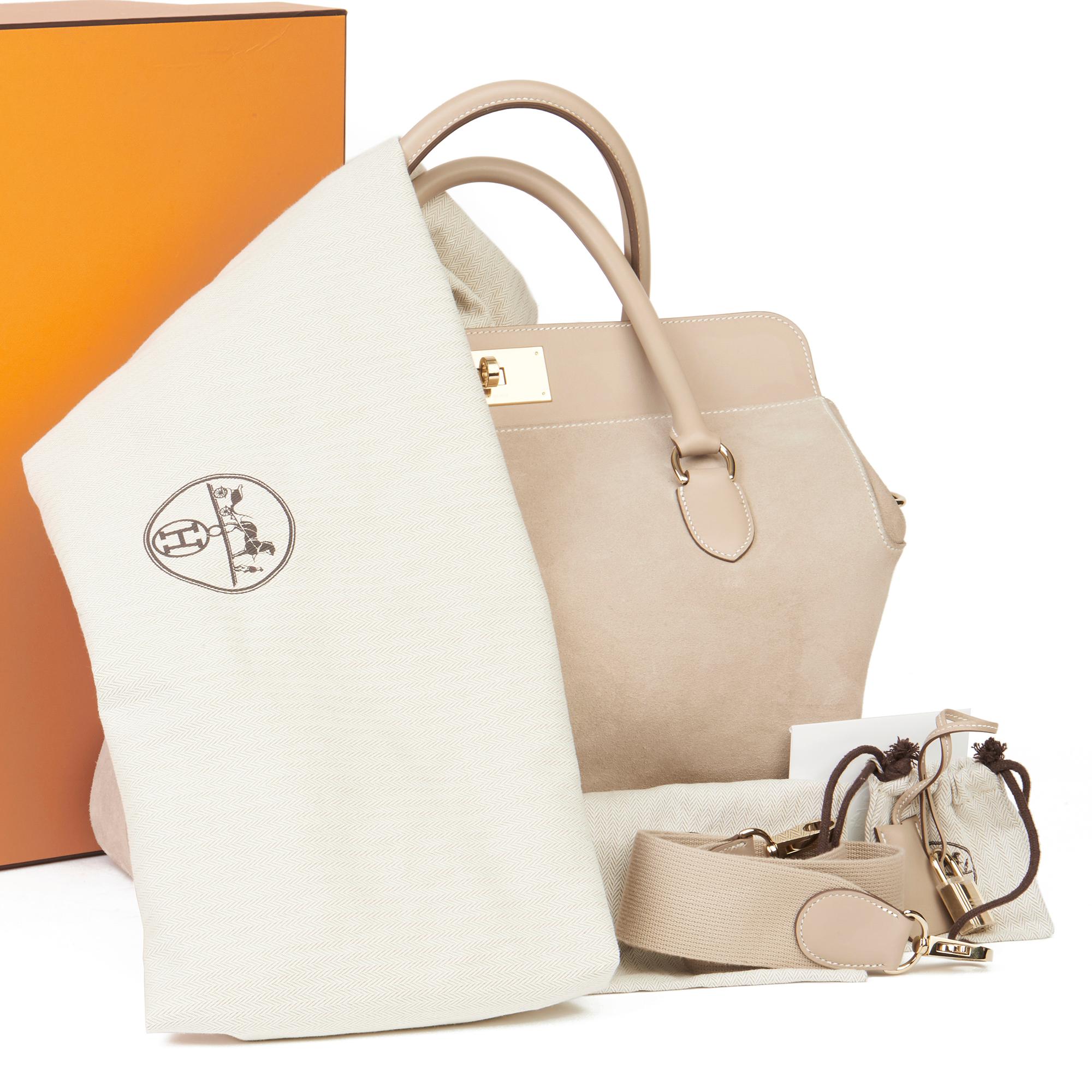 2014 Hermès Argile Swift Leather & Veau Grizzly Suede Toolbox 33 4