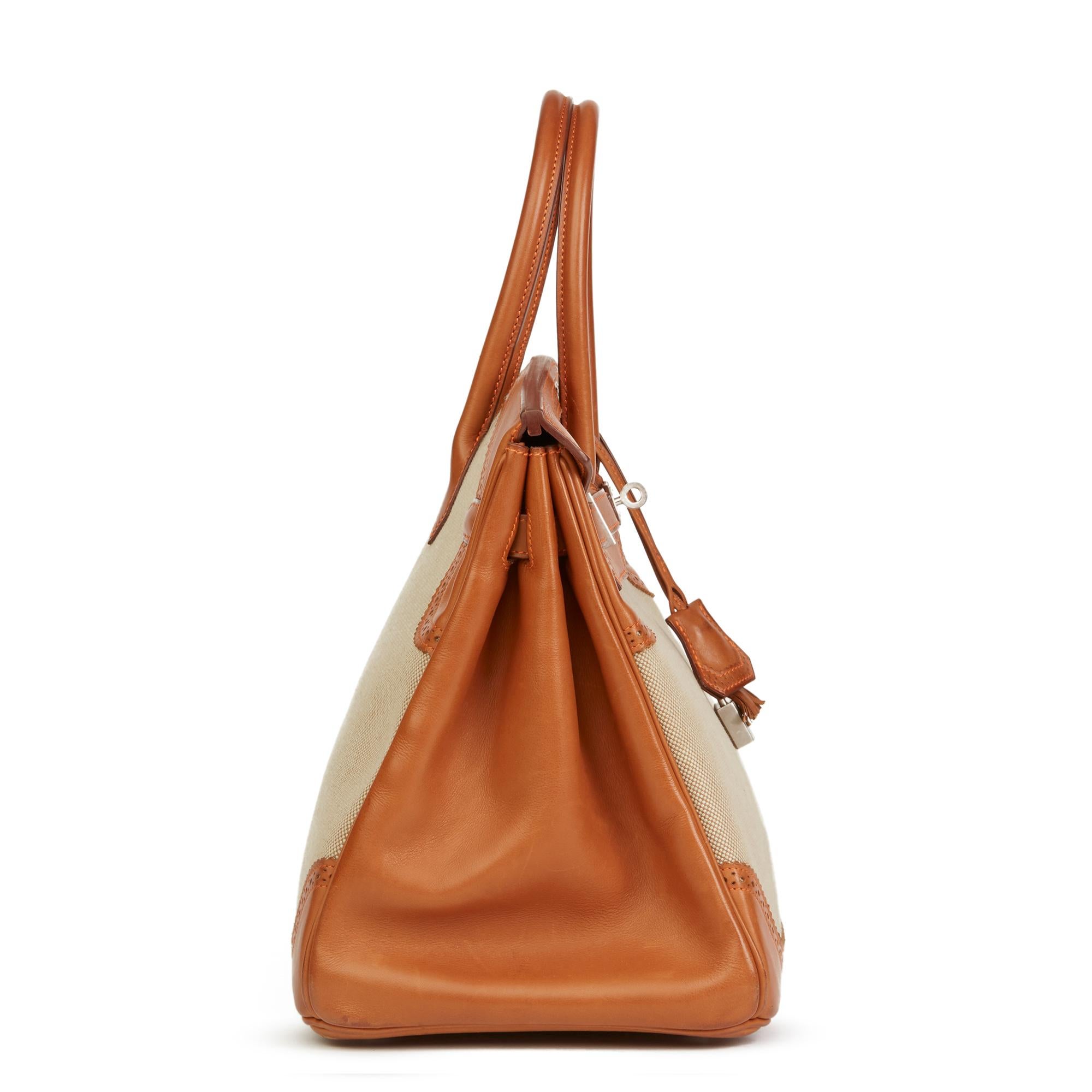 Brown 2014 Hermès Barenia Leather & Toile Ghillies Birkin 35cm