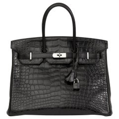 2014 Hermes Black Matte Alligator, Clemence & Box Calf Touch Birkin 35cm