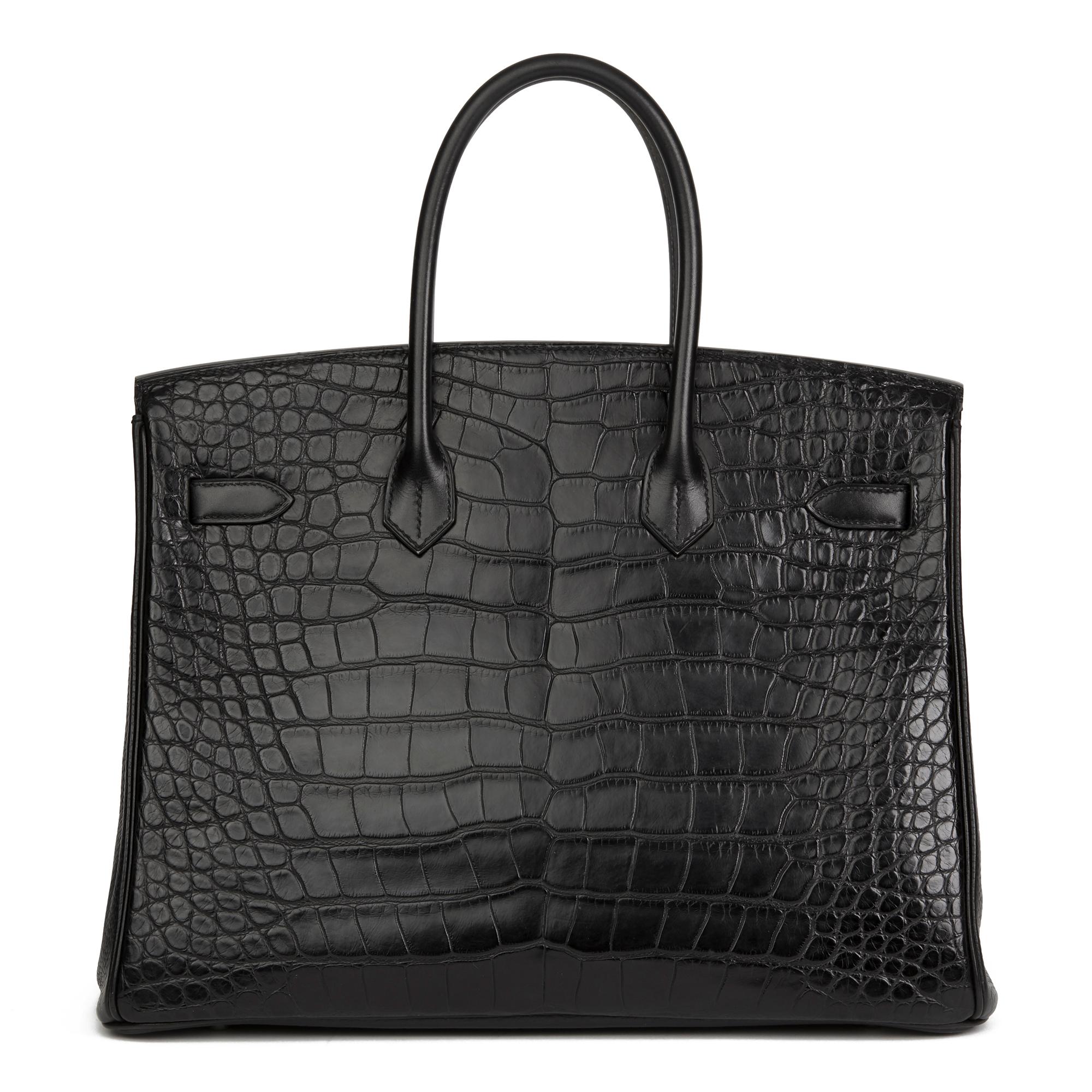 Women's 2014 Hermès Black Matte Mississippiensis Alligator, Clemence & Box Calf Leather 