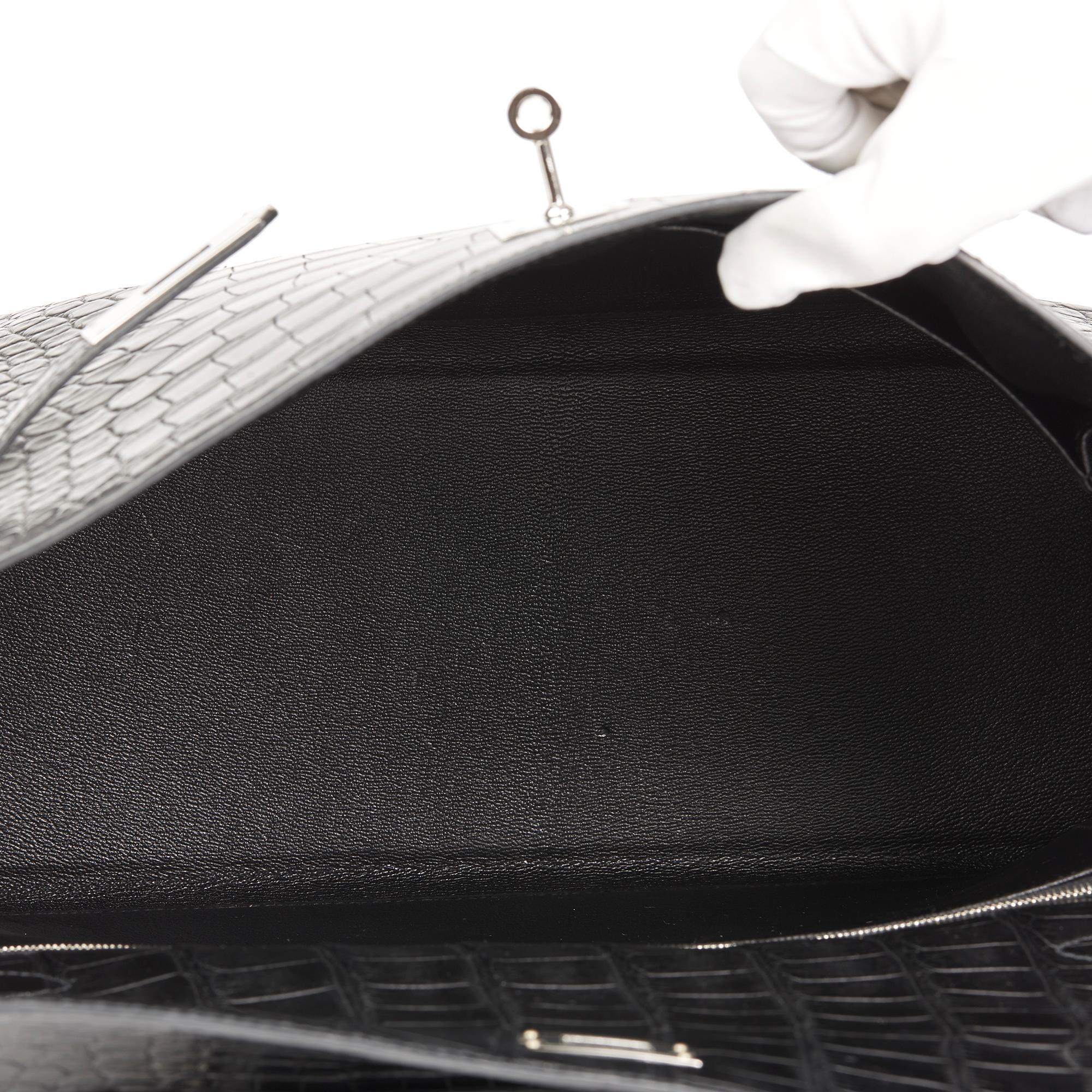 2014 Hermes Black Matte Mississippiensis Alligator Leather Kelly 35cm Retourne 6