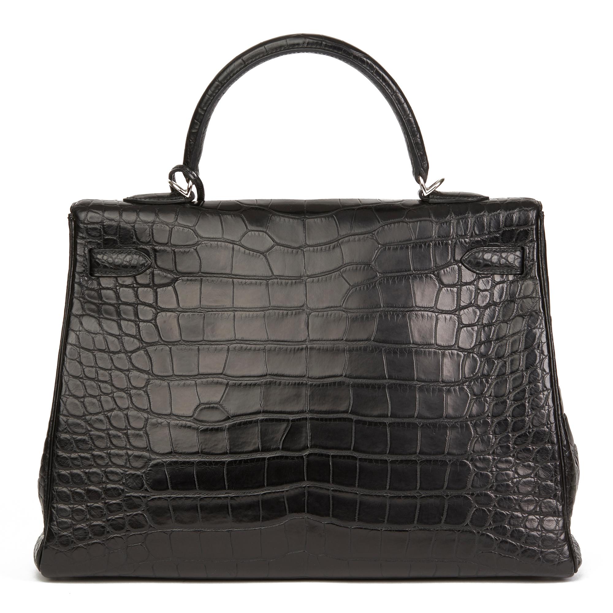 2014 Hermes Black Matte Mississippiensis Alligator Leather Kelly 35cm Retourne (Schwarz)