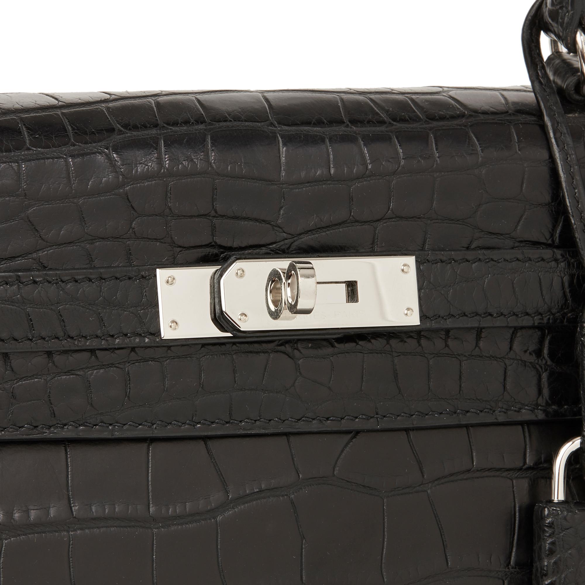 2014 Hermes Black Matte Mississippiensis Alligator Leather Kelly 35cm Retourne 1