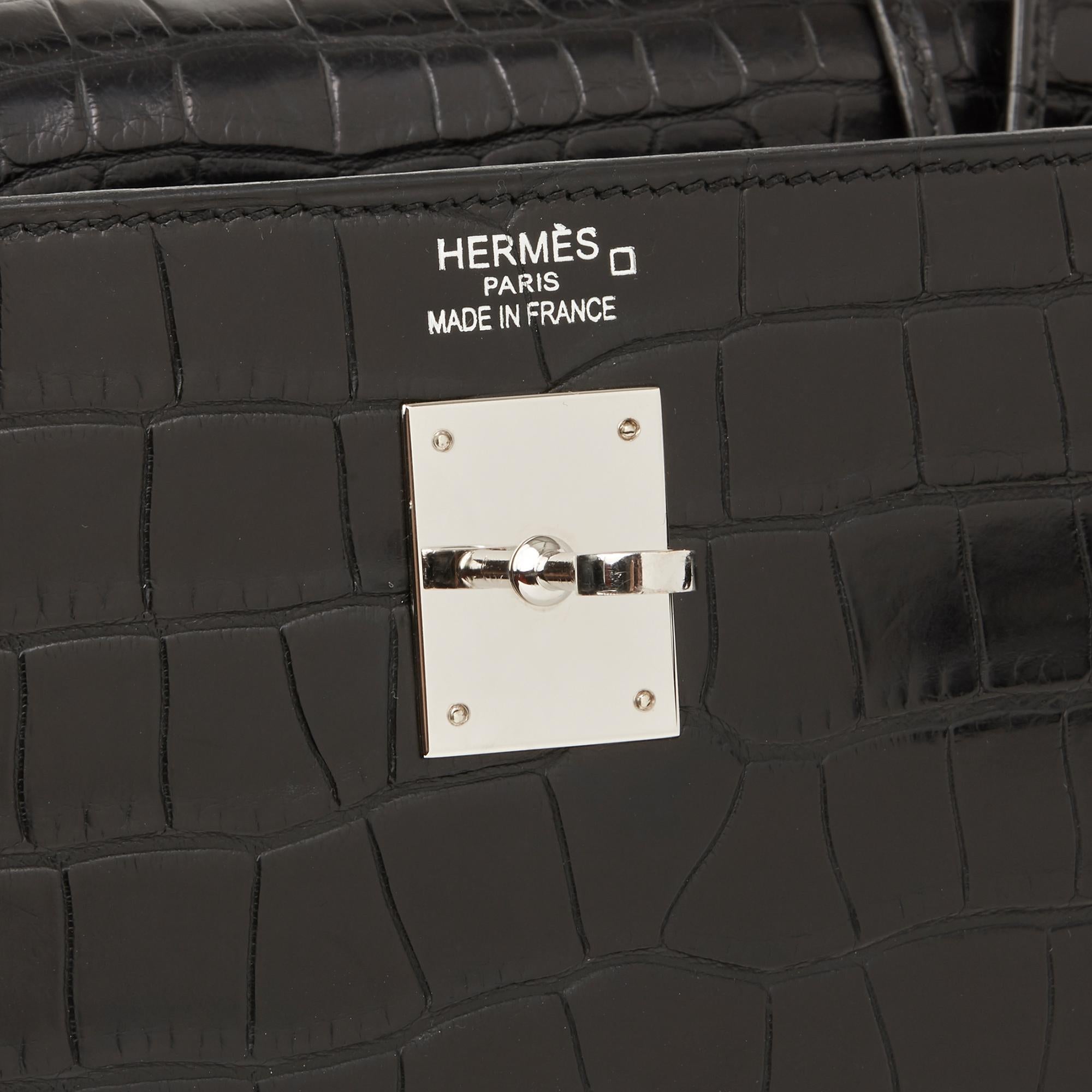 2014 Hermes Black Matte Mississippiensis Alligator Leather Kelly 35cm Retourne 2