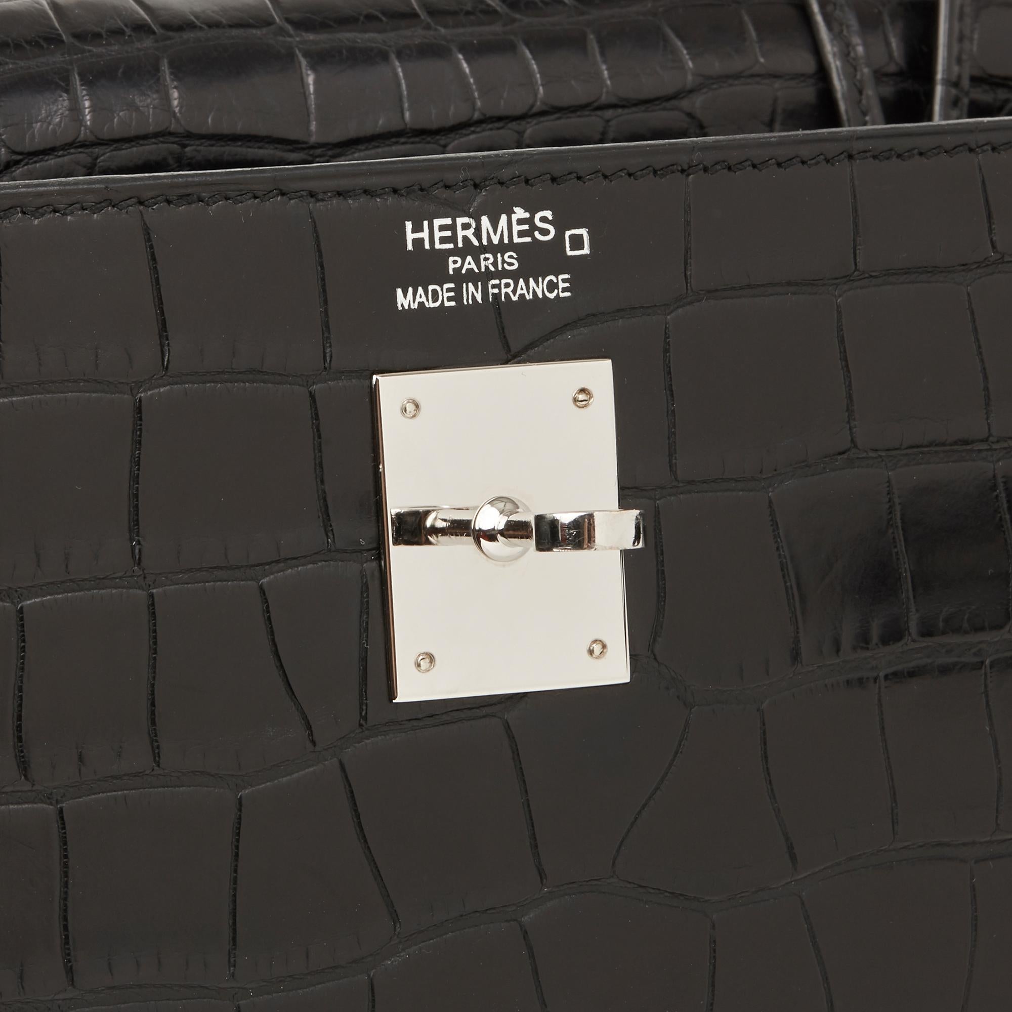 2014 Hermes Black Matte Mississippiensis Alligator Leather Kelly 35cm Retourne 4