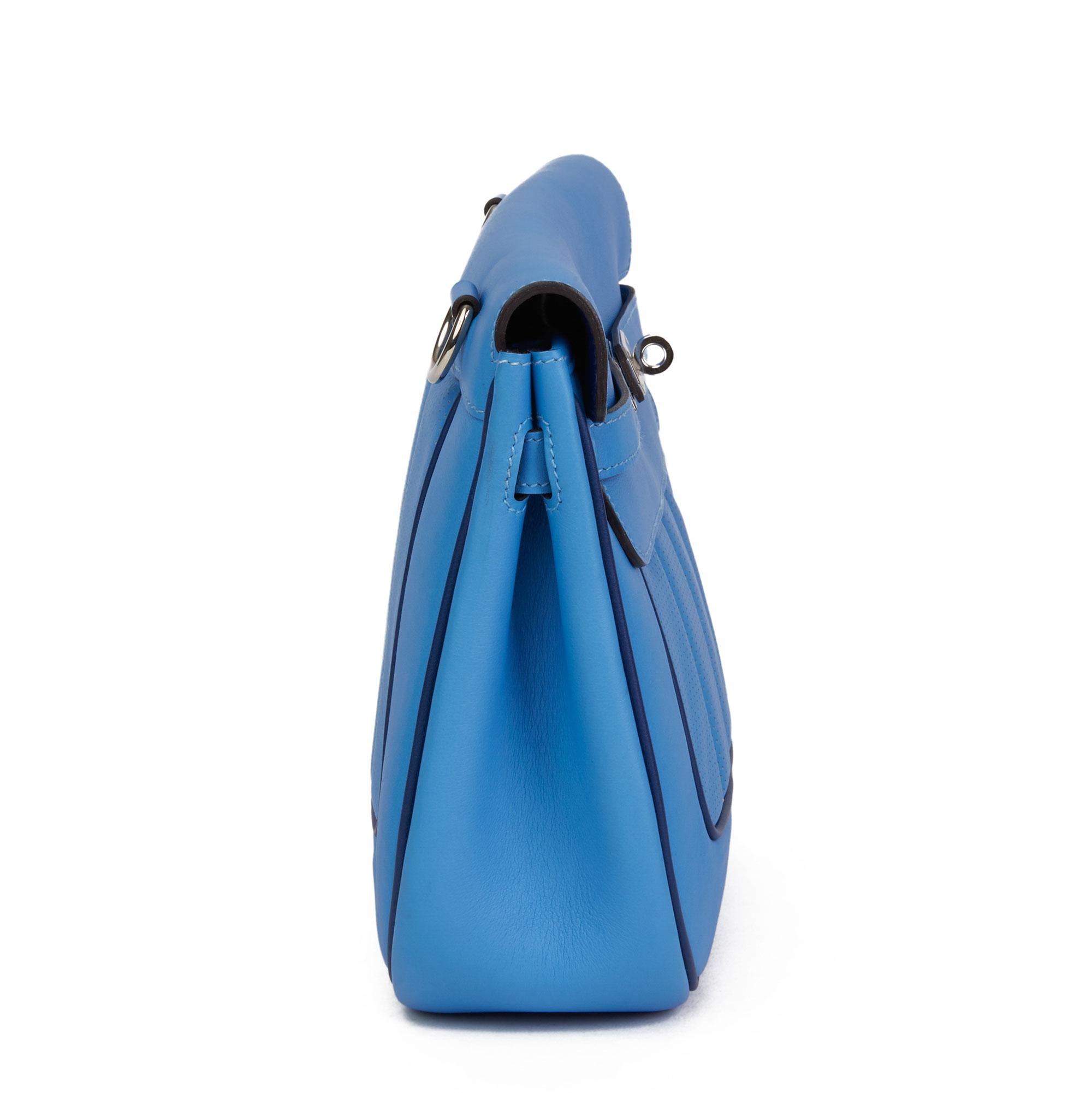 2014 Hermès Blue Paradis & Blue Saphir Perforated Swift Leather Berlin 28cm  In Excellent Condition In Bishop's Stortford, Hertfordshire