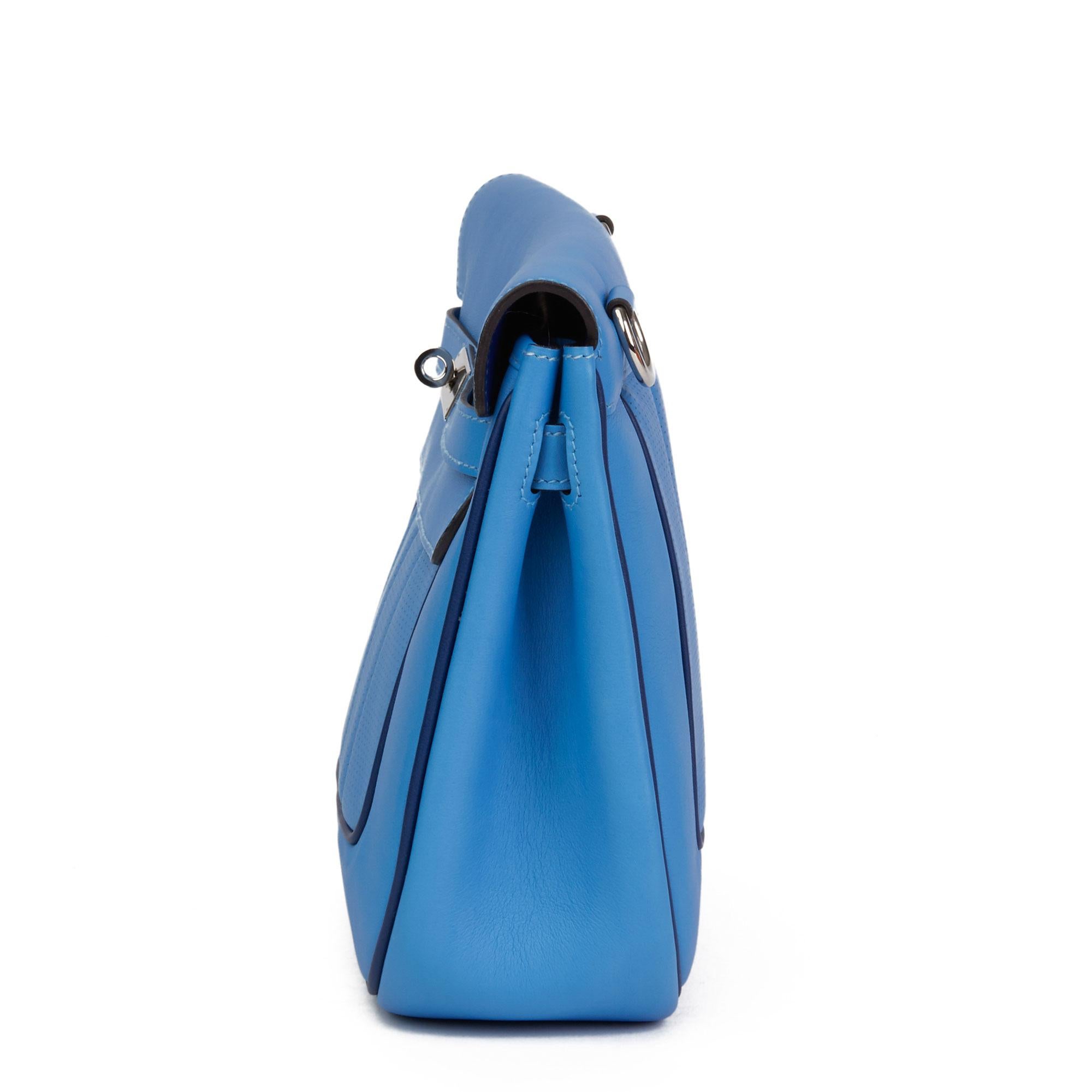 Women's 2014 Hermès Blue Paradis & Blue Saphir Perforated Swift Leather Berlin 28cm 