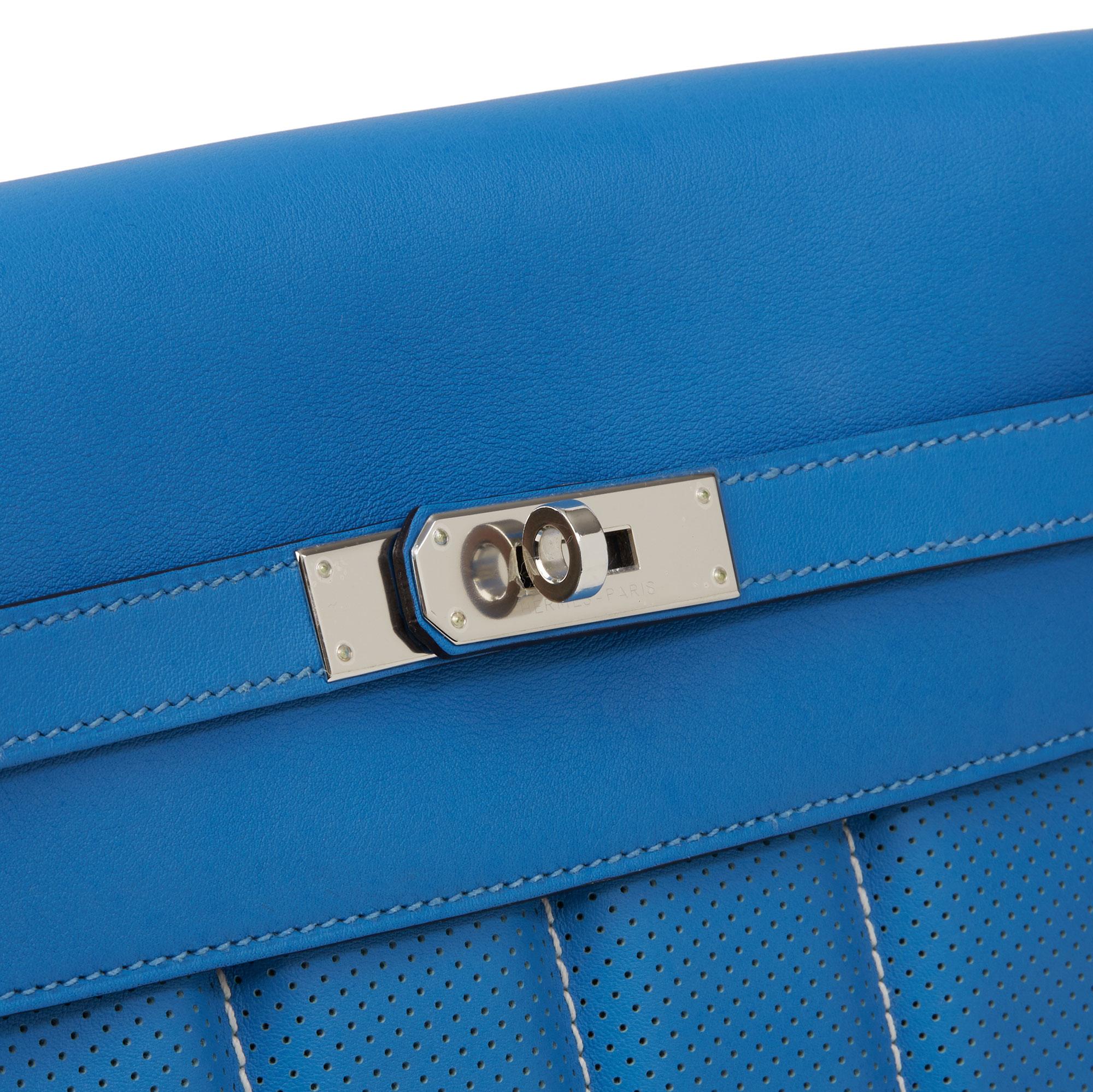 2014 Hermès Blue Paradis & Blue Saphir Perforated Swift Leather Berlin 28cm  3
