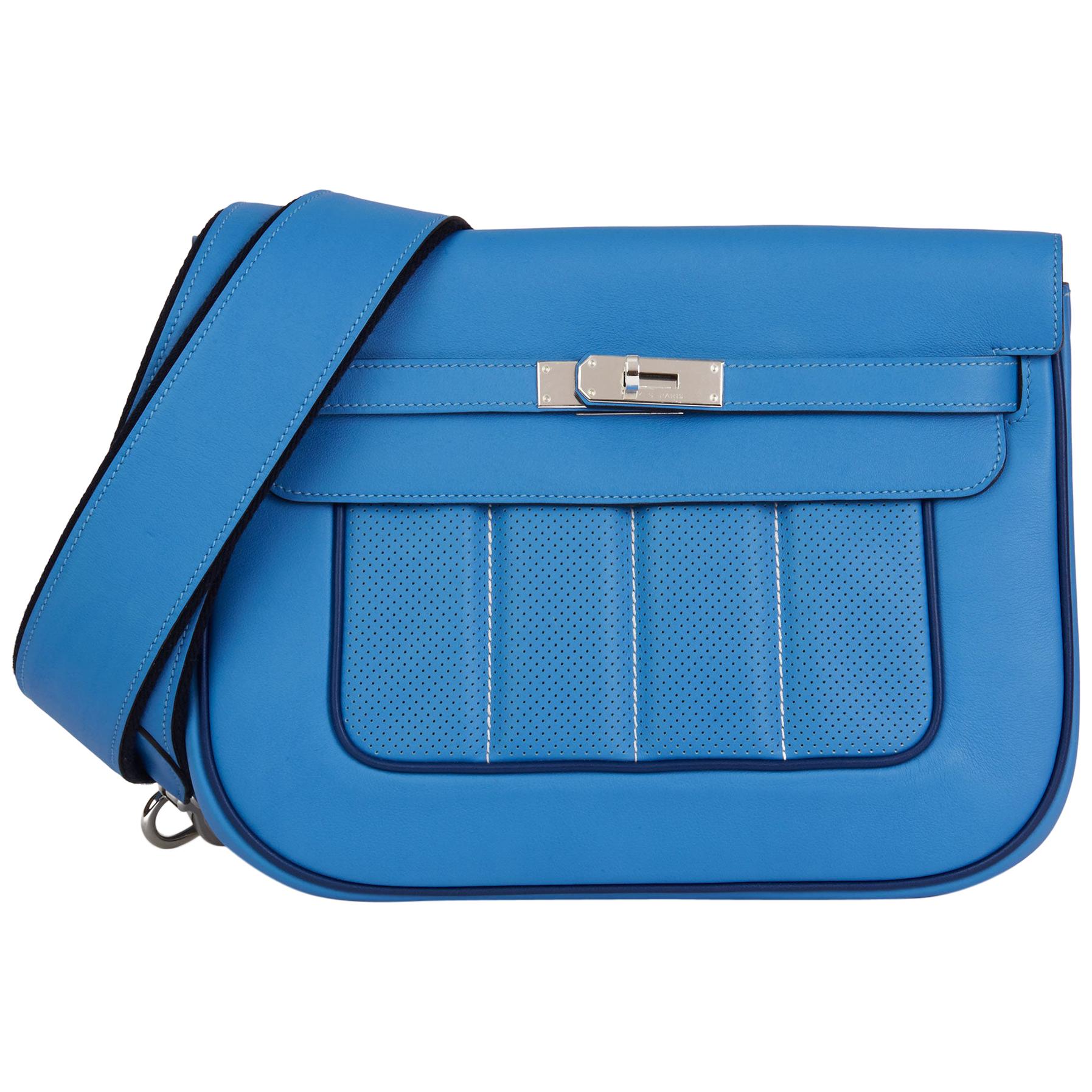 2014 Hermès Blue Paradis & Blue Saphir Perforated Swift Leather Berlin 28cm 