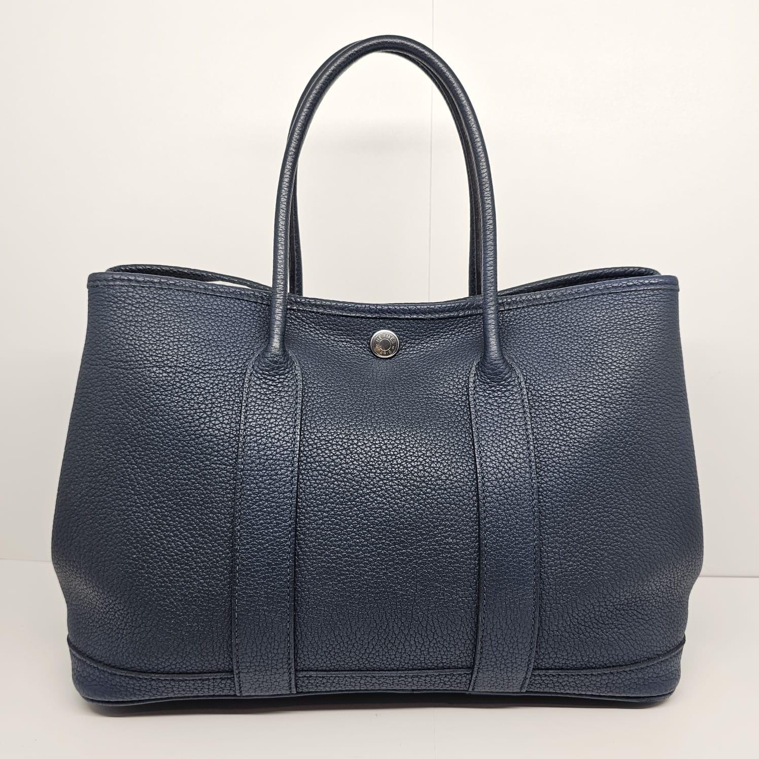 2014 Hermes Blue Prusse Negonda Leather Garden Party 30 Bag 5