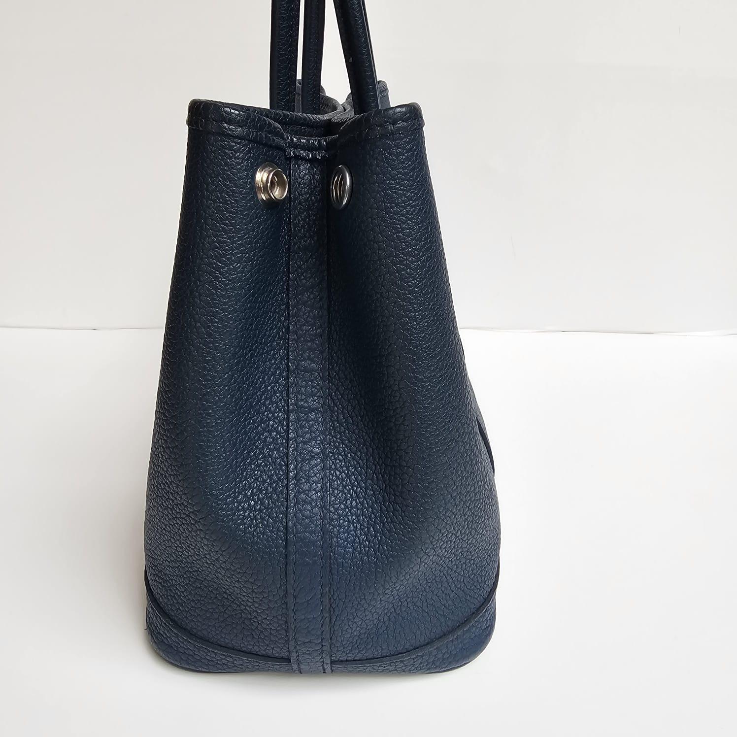 2014 Hermes Blue Prusse Negonda Leather Garden Party 30 Bag 10