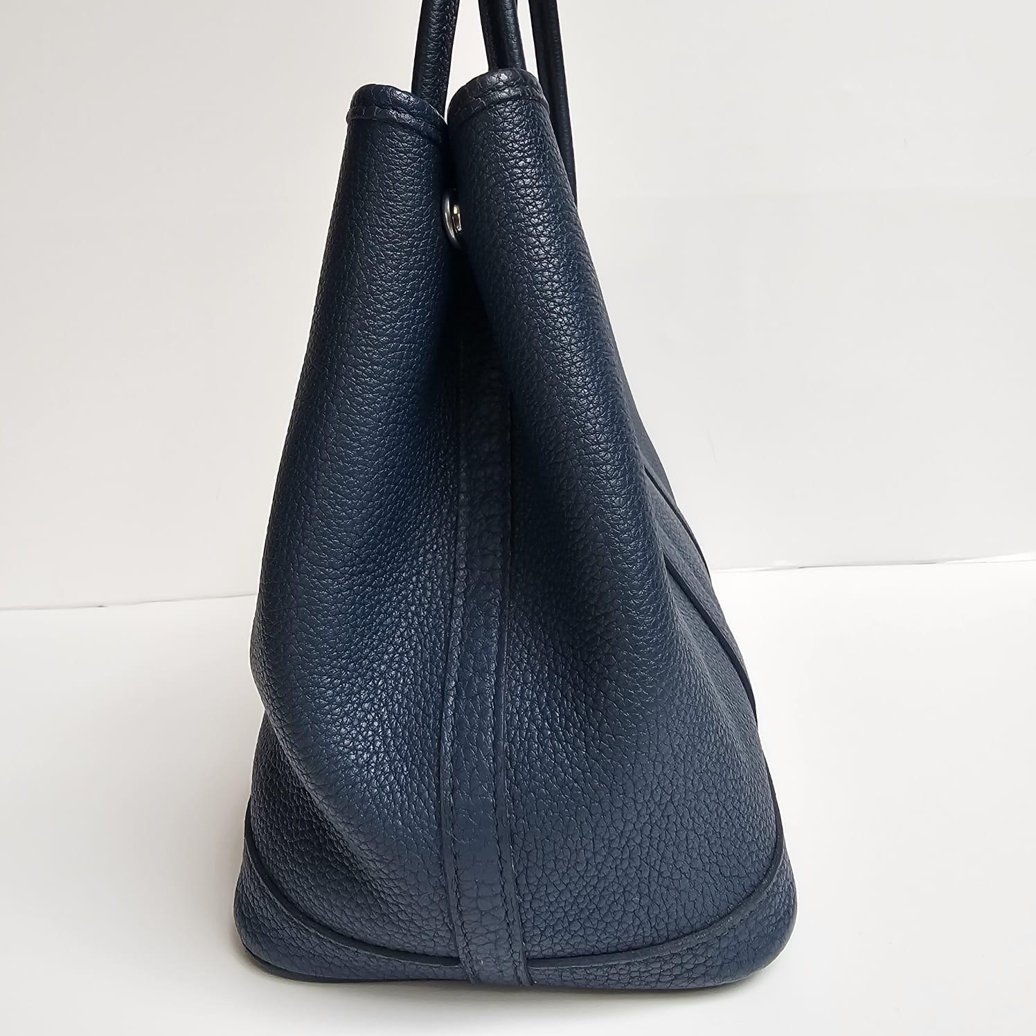 2014 Hermes Blue Prusse Negonda Leather Garden Party 30 Bag 11