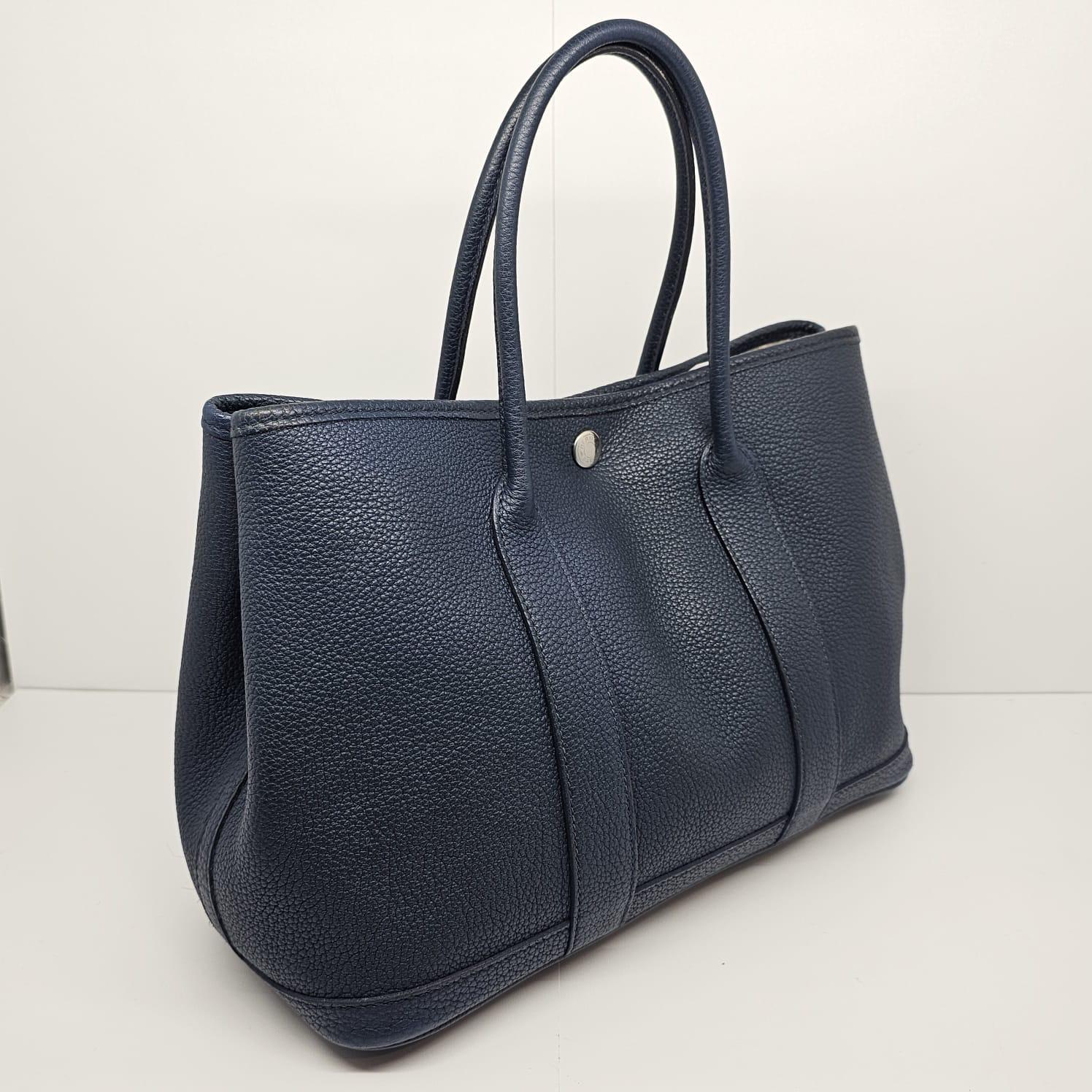 Black 2014 Hermes Blue Prusse Negonda Leather Garden Party 30 Bag