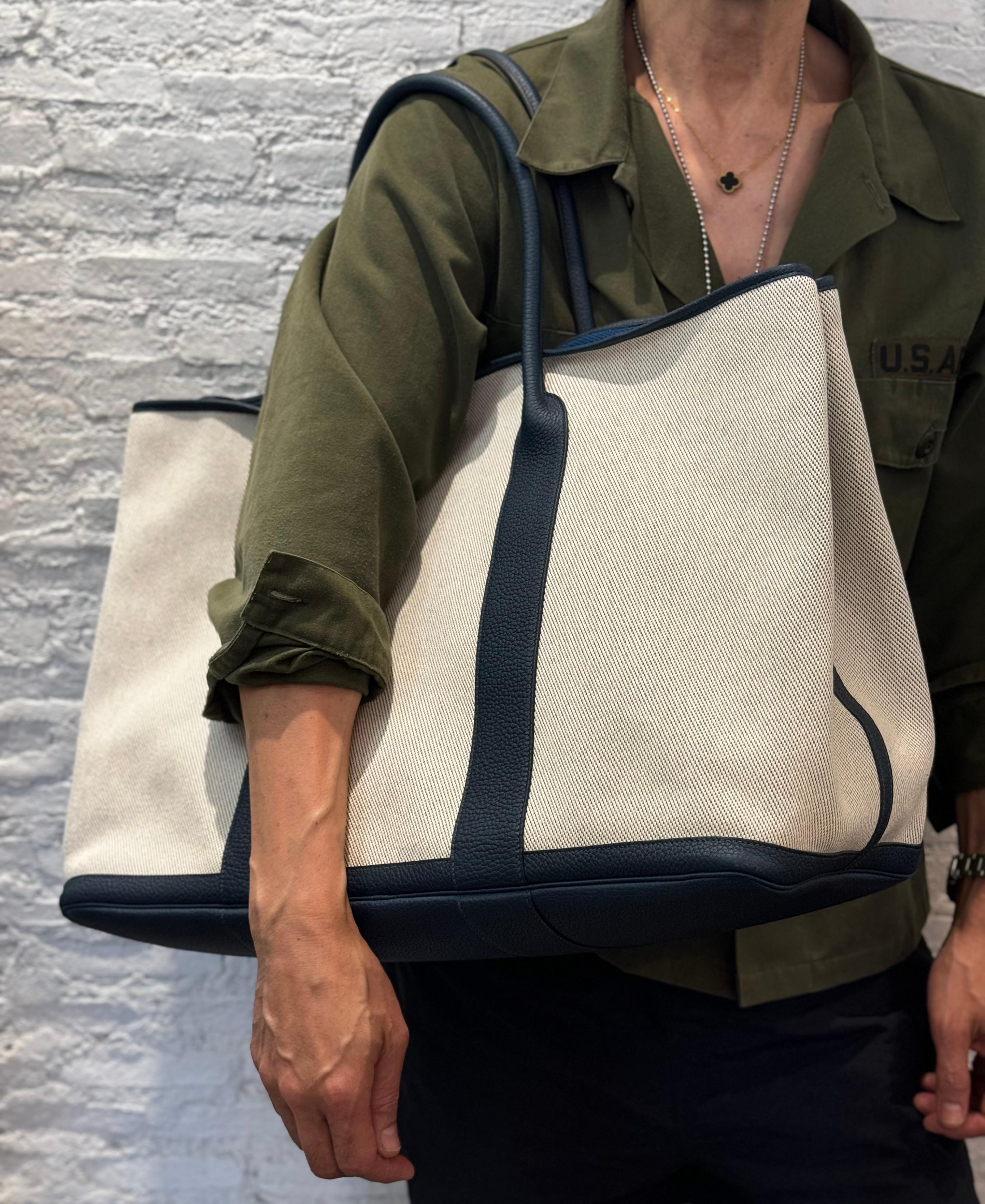 2014 HERMES Ecru Toile H Canvas Calfskin Garden Party 49 Voyager Tote Bag XL 3