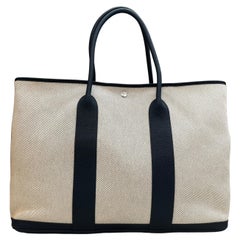 2014 HERMES Ecru Toile H Canvas Calfskin Garden Party 49 Voyager Tote Bag XL