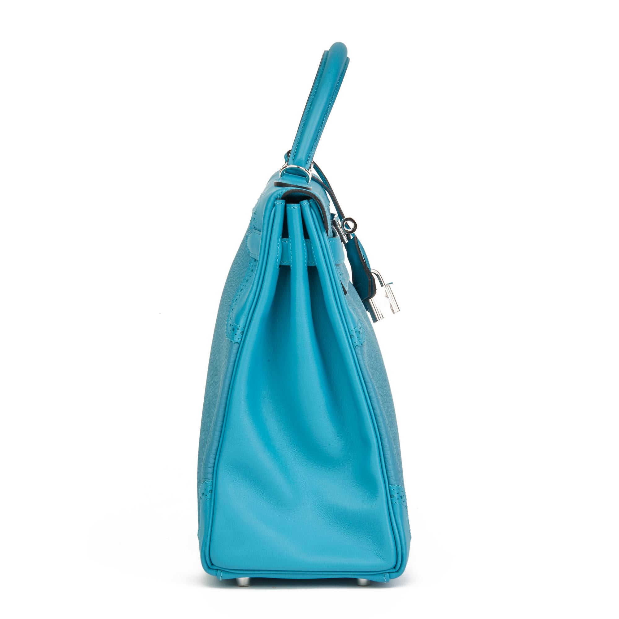 Blue 2014 Hermès Turquoise Togo & Swift Leather Ghillies Kelly 35cm Retourne