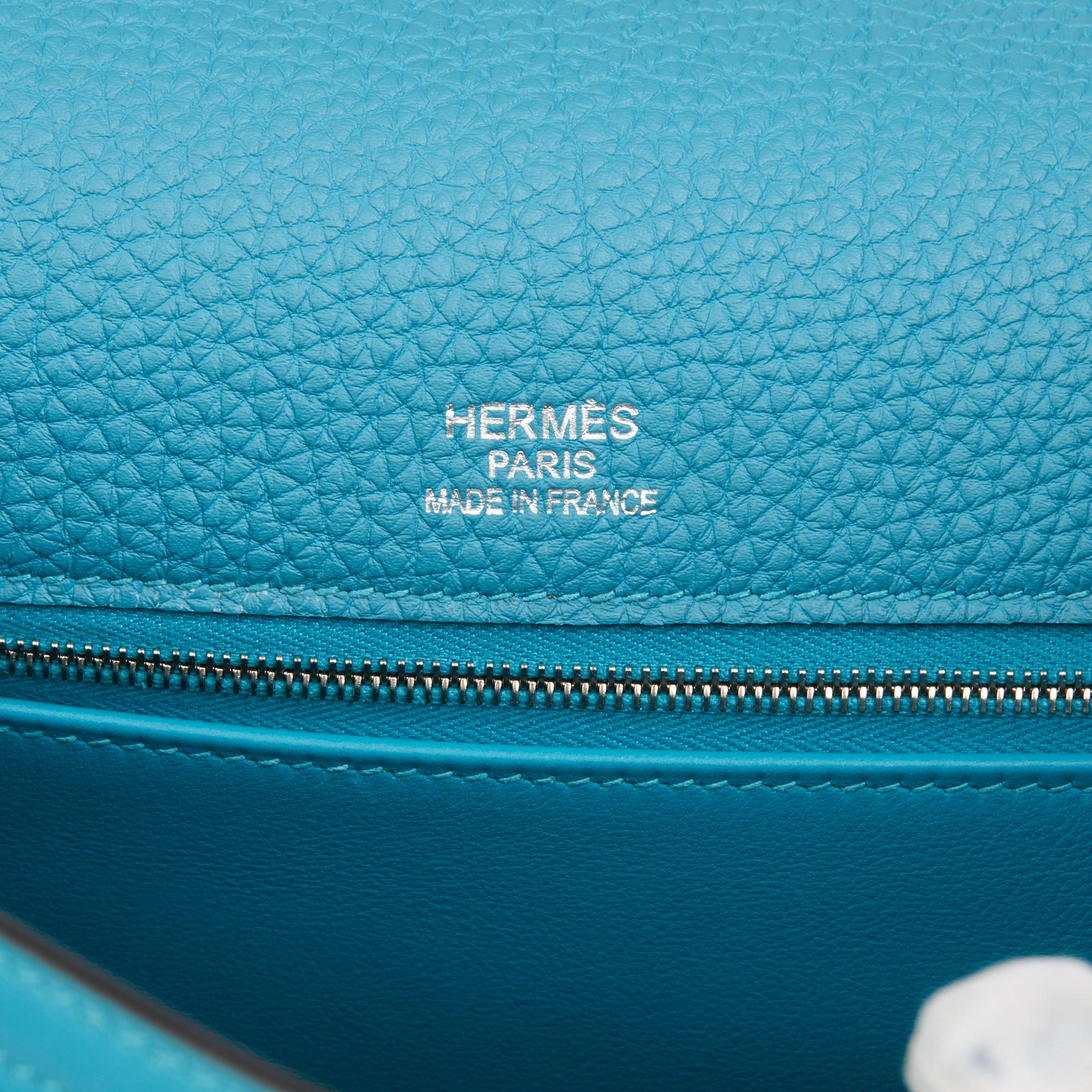 2014 Hermes Turquoise Togo & Swift Leather Ghillies Kelly 35cm Retourne 2