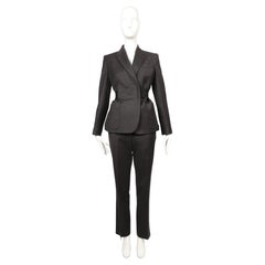 2014 JEAN PAUL GAULTIER charcoal grey wool runway suit with belt
